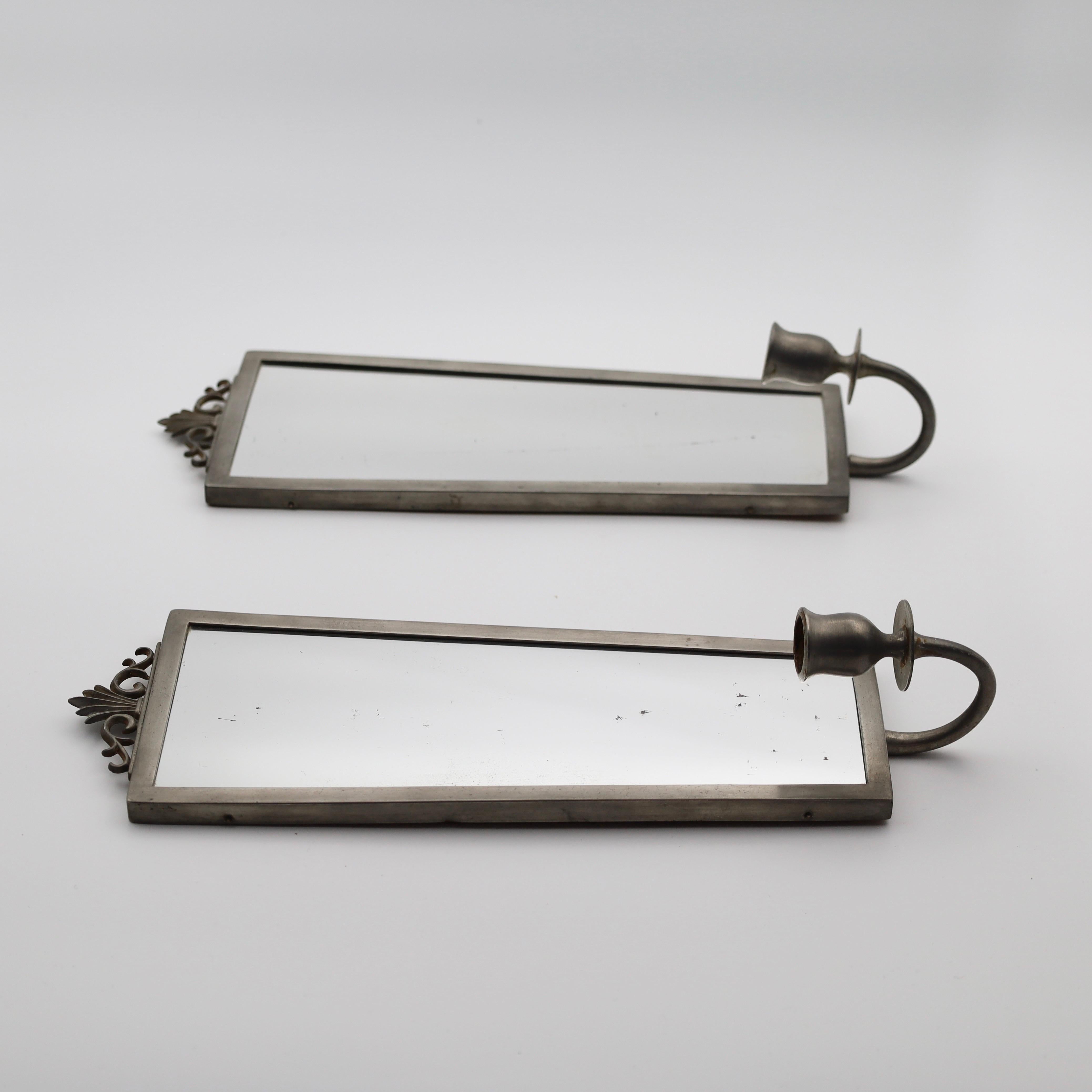 Mid-20th Century Set of Swedish Grace Pewter Mirror Candle Sconces by JL. Hultman, 1930s, Sweden For Sale