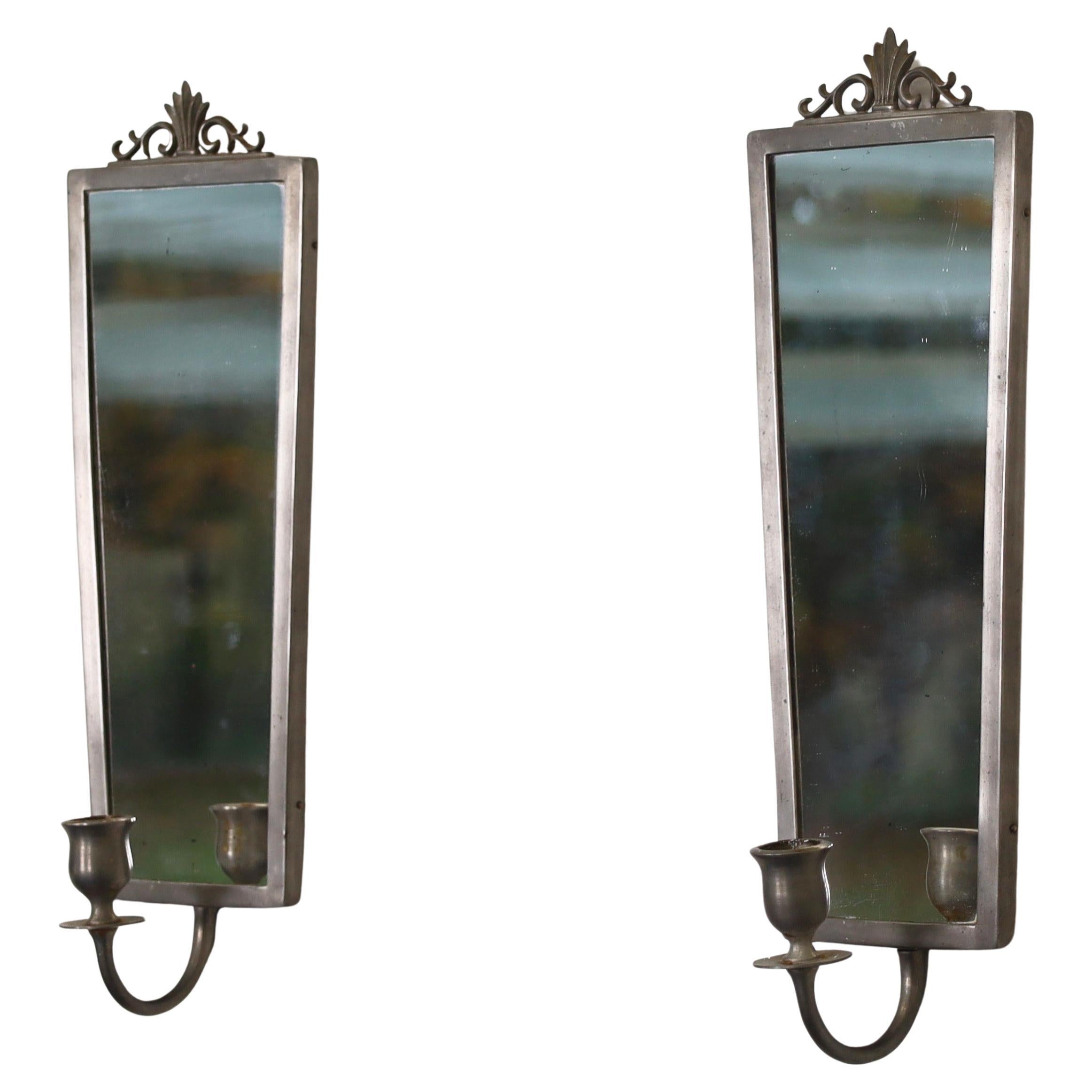 Set di candelabri svedesi Grace Pewter Mirror di JL. Hultman, anni '30, Svezia