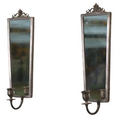 Ensemble d'appliques pour bougies et miroir Grace en étain suédois par JL. Hultman, années 1930, Suède