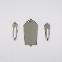 Set of Swedish Grace Pewter Wall Mirror and Candle Sconces, 1930s, Sweden
