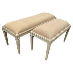 Used Set of Swedish Gustavian Style Painted Upholstered Benches, Two Different Sizes