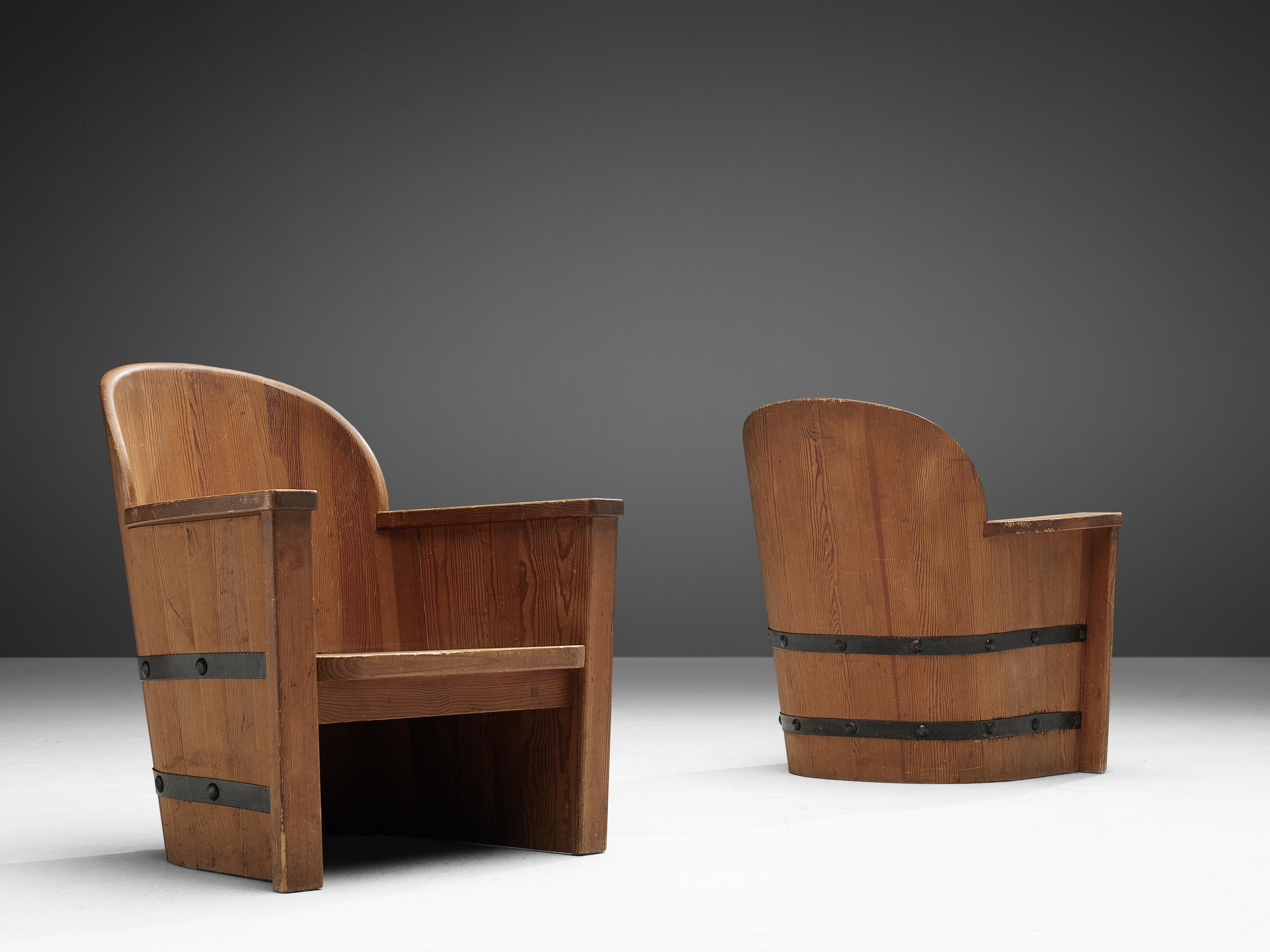 Mid-Century Modern Set of Swedish Lounge Chairs in Pine