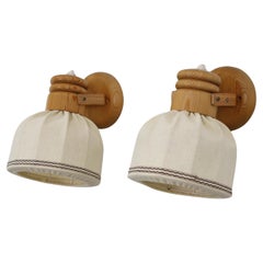 Set of Swedish Pine Wood bed lamps by Solbackens Svarveri, Sweden, 1970s