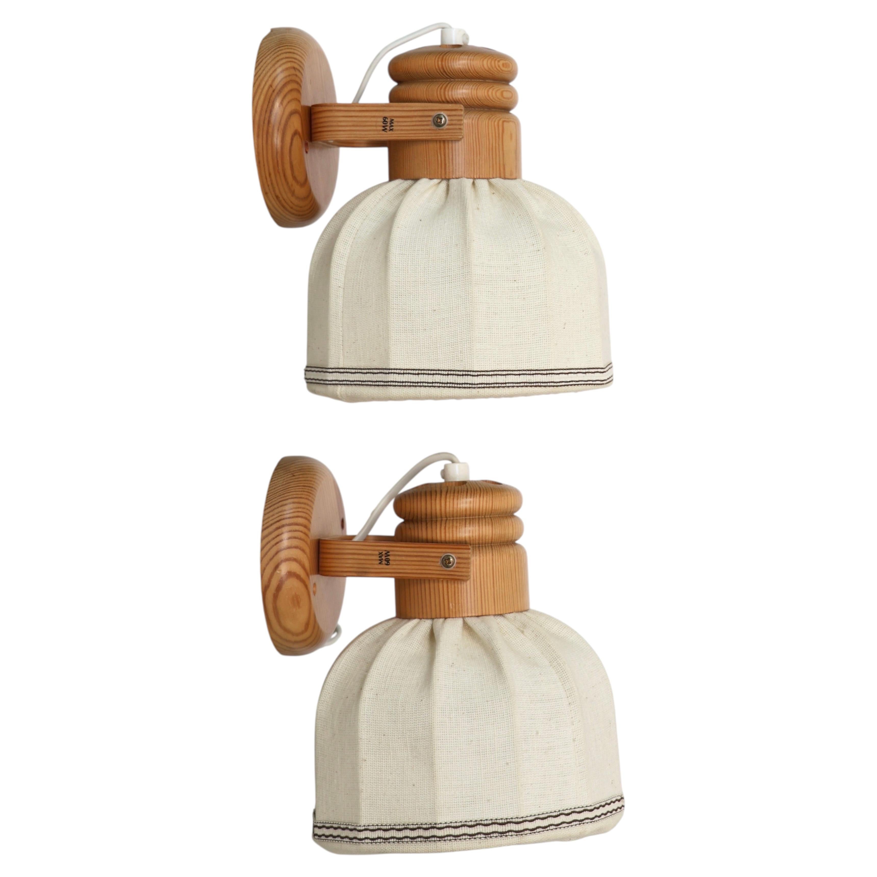 Set of Swedish Pine Wood Sconces by Solbackens Svarveri, Sweden, 1980s For Sale