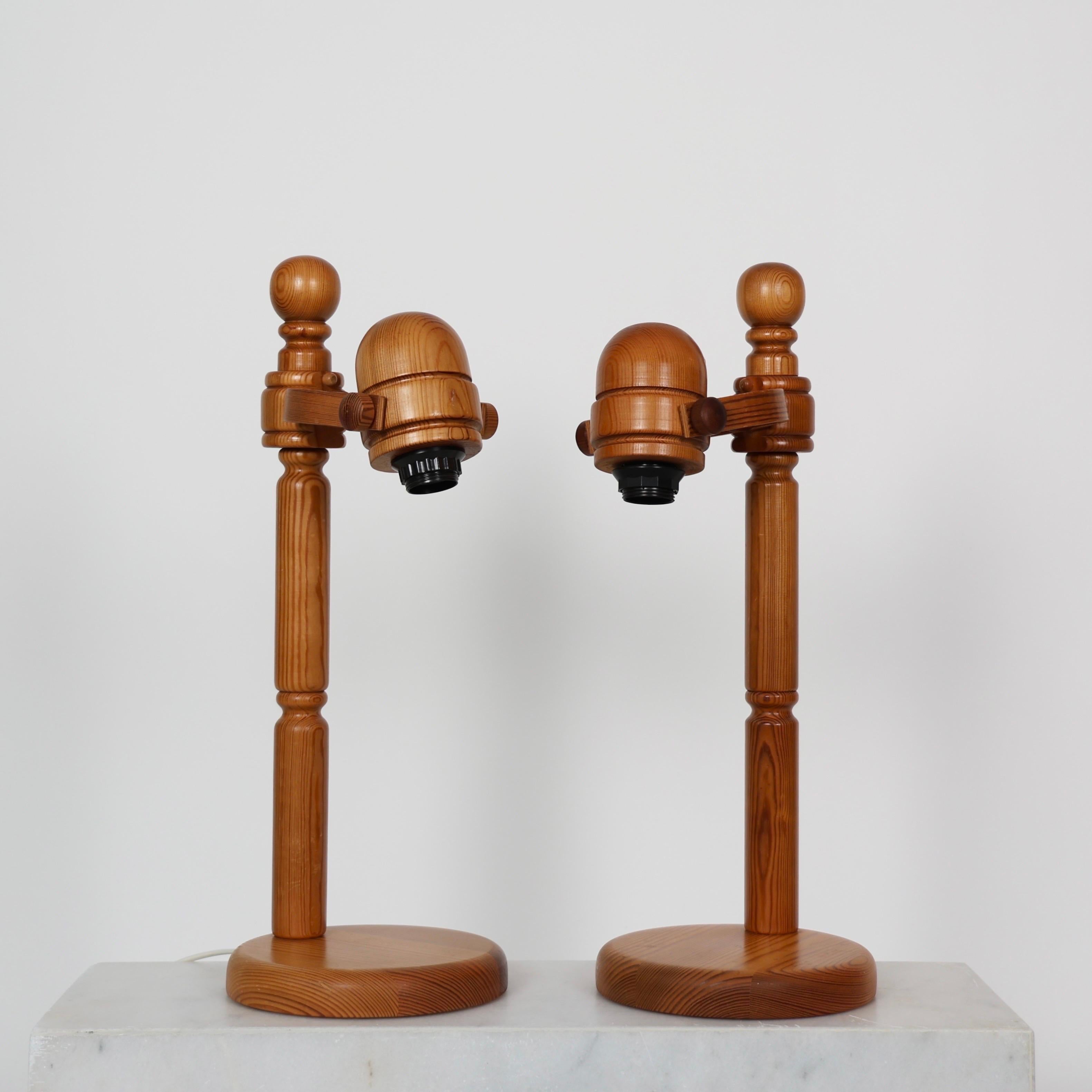 Ensemble de lampes de table en bois de pin suédois par Markslöjd, Suède, années 1980 en vente 3