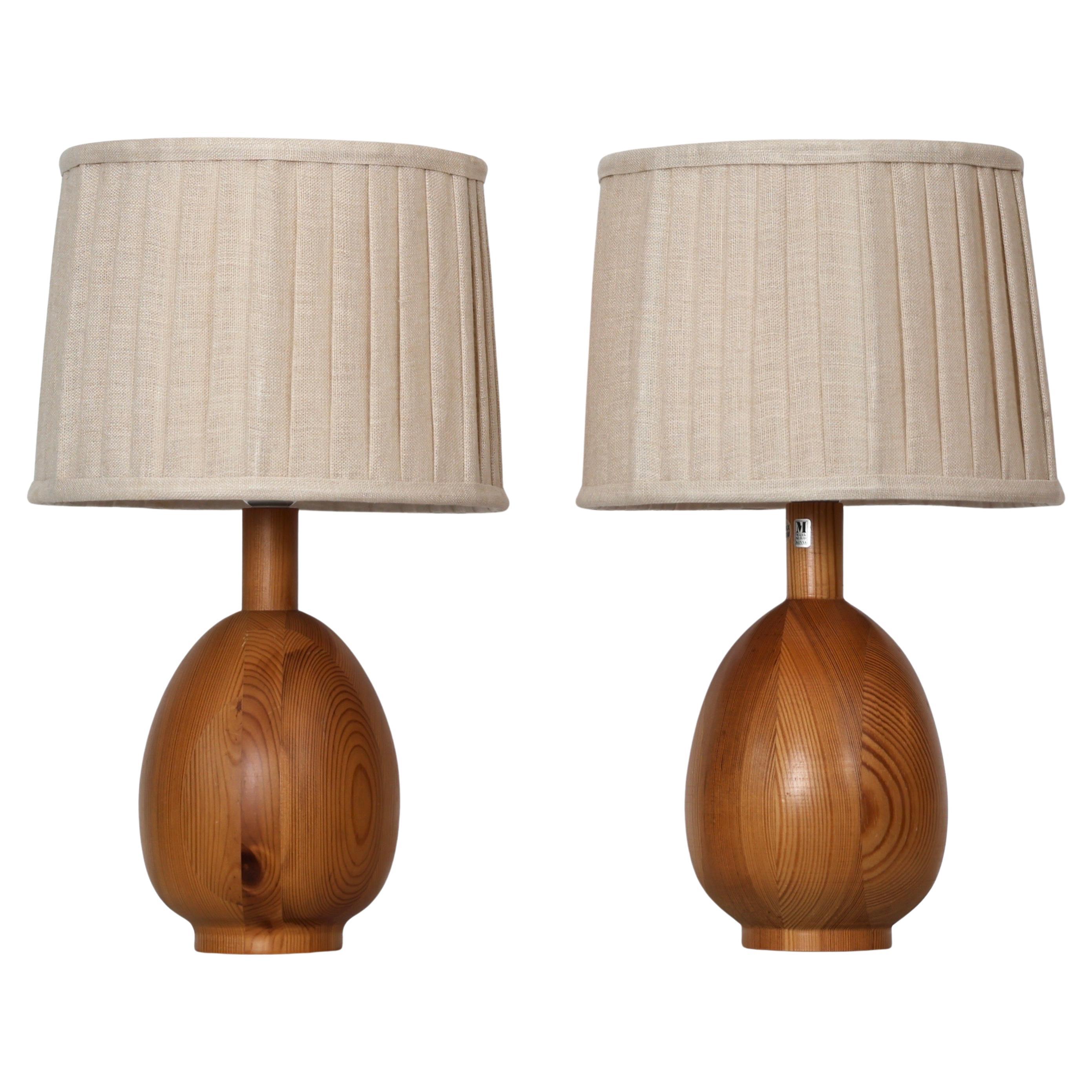 Set of Swedish Pine Wood Table Lamps by Markslöjd, Sweden, 1980s