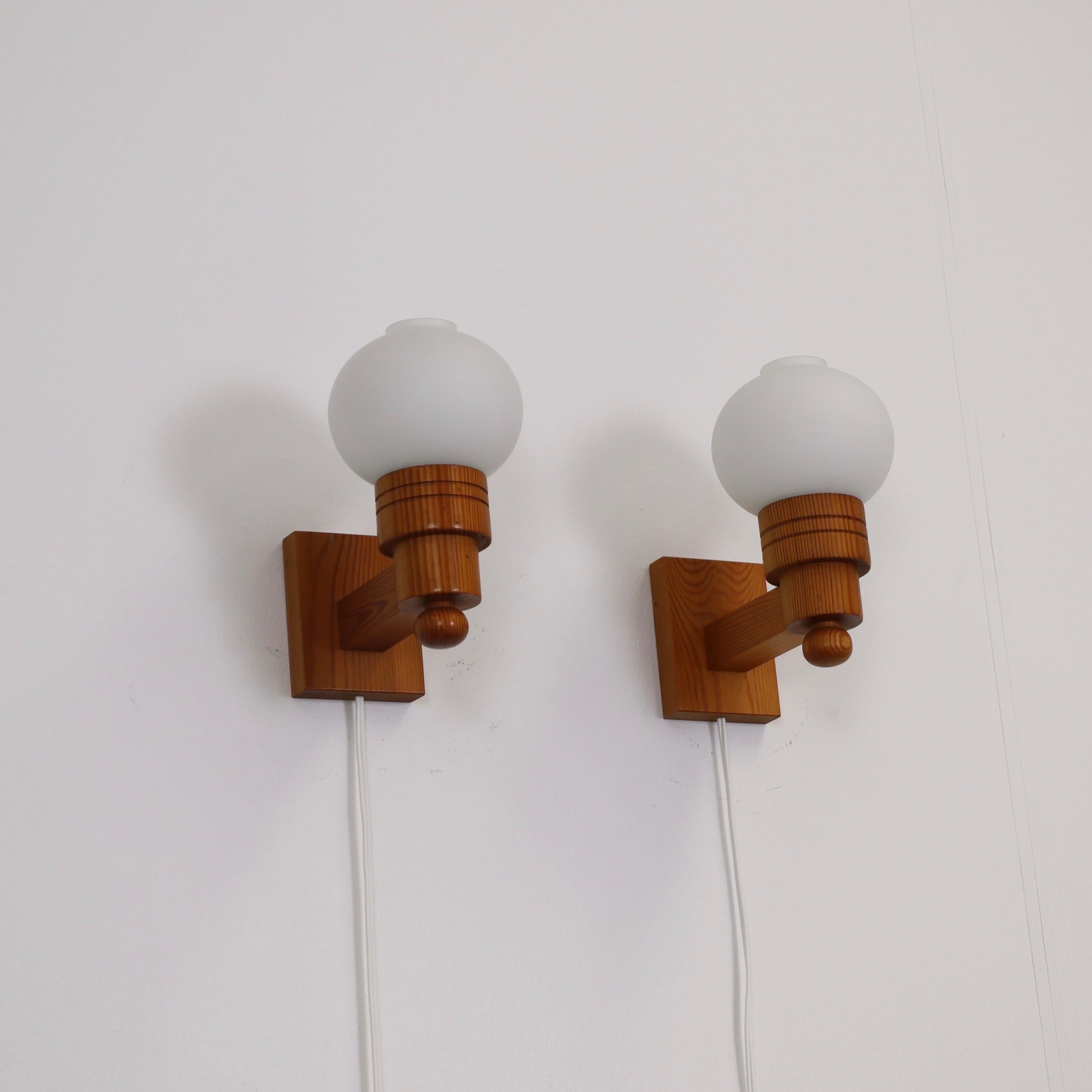 Set of Swedish Pine Wood Wall Lamps by Aneta, Sweden, 1970s 1
