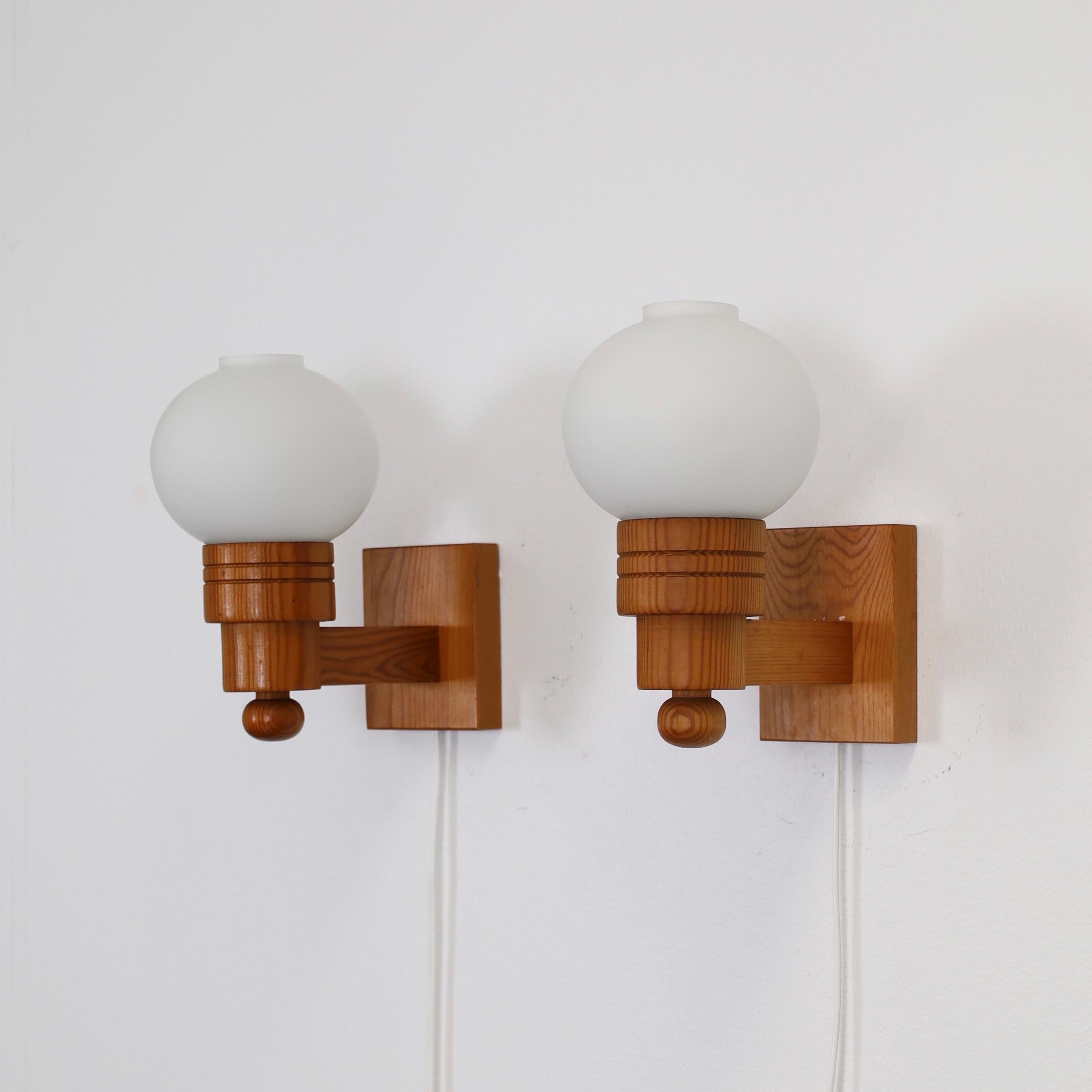 Set of Swedish Pine Wood Wall Lamps by Aneta, Sweden, 1970s 2