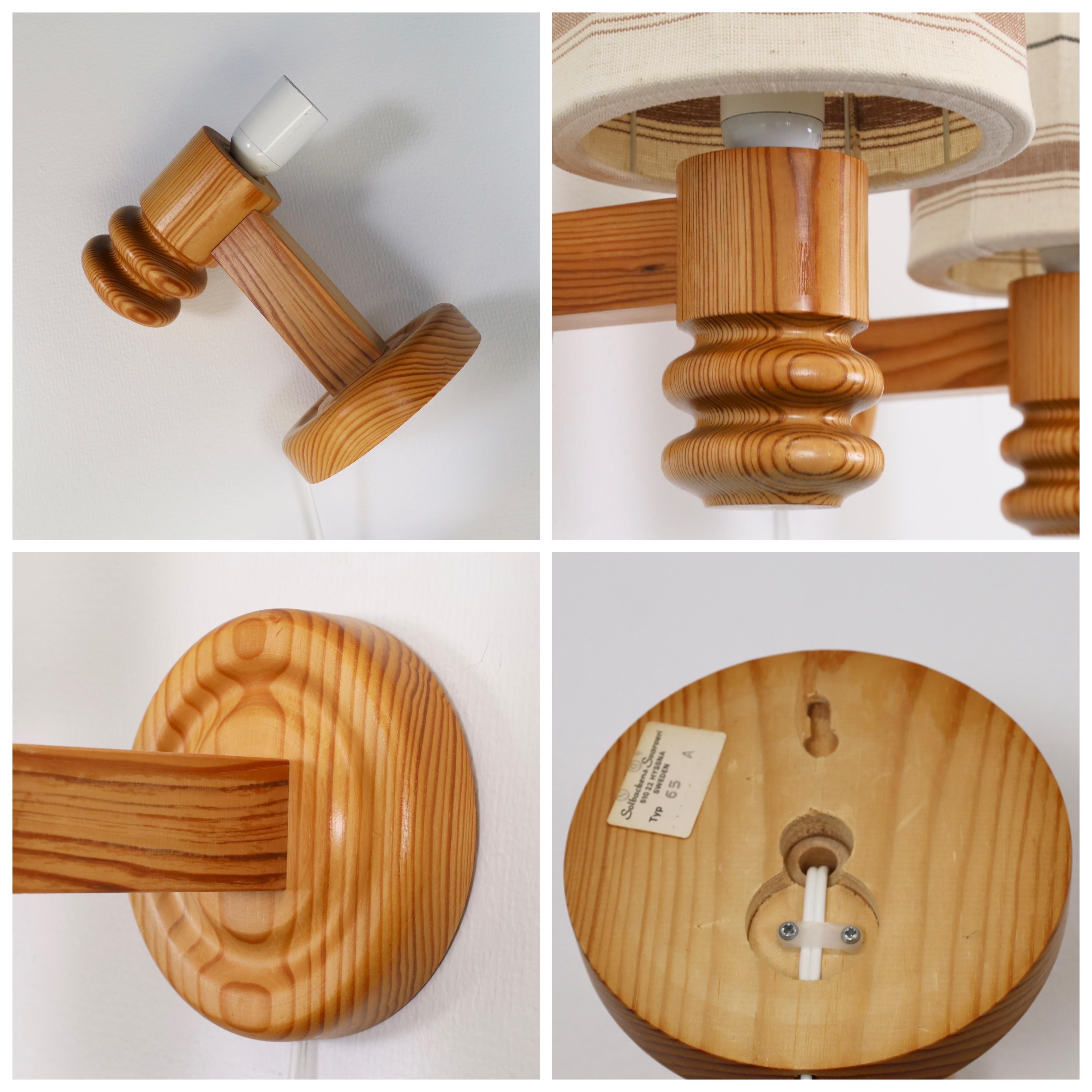 Set of Swedish Pine Wood Wall Lamps by Solbackens Svarveri, Sweden, 1970s 6