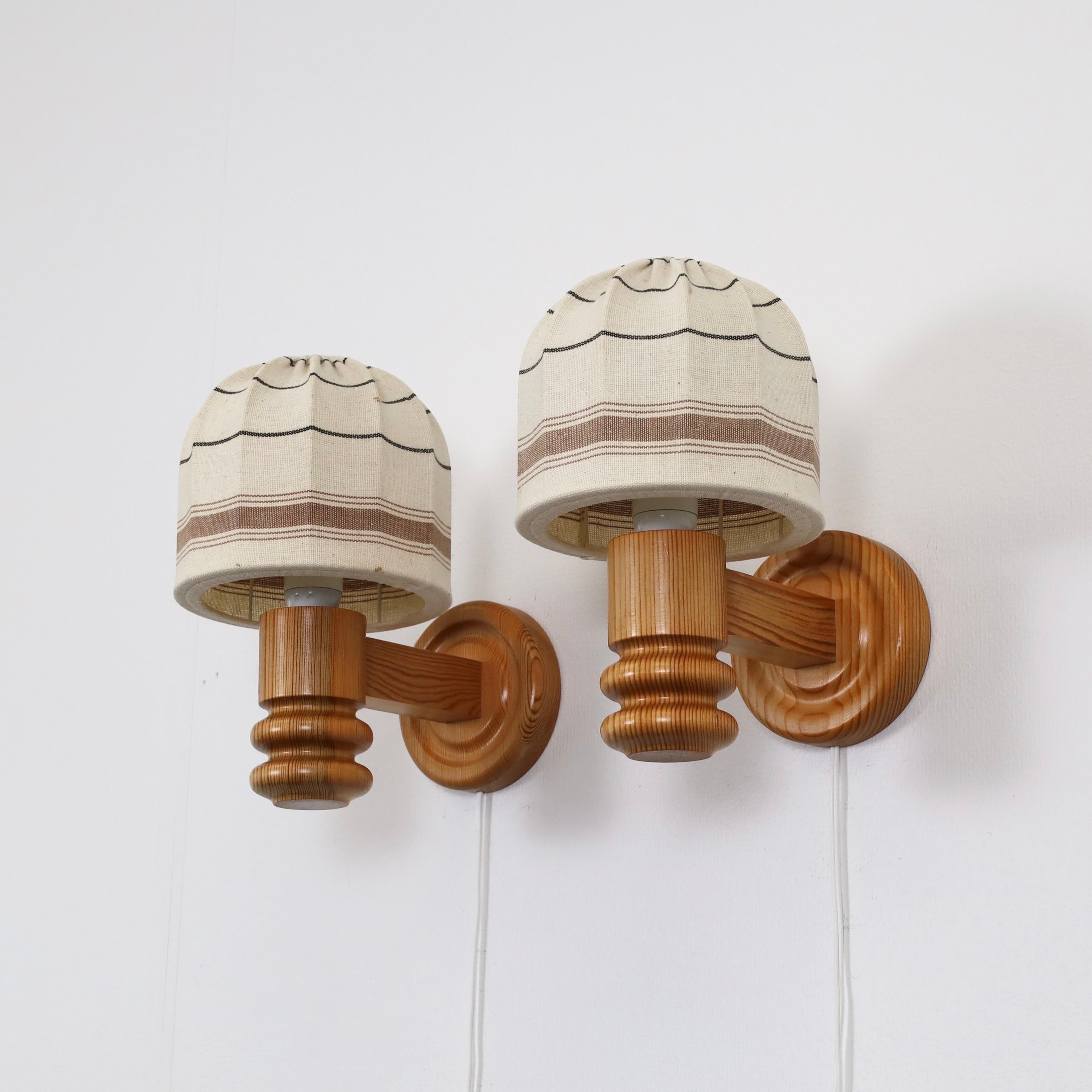 Set of Swedish Pine Wood Wall Lamps by Solbackens Svarveri, Sweden, 1970s 7