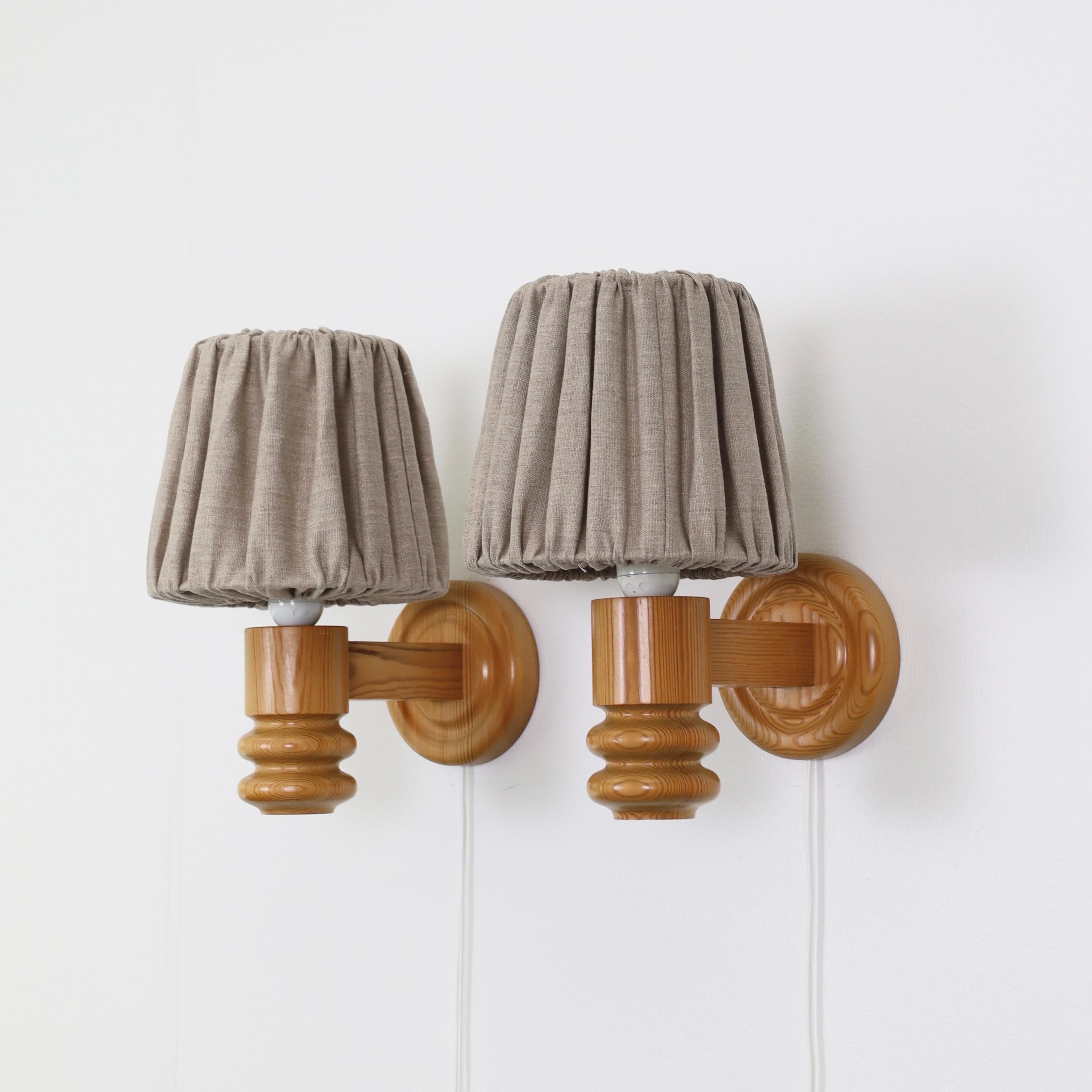 Late 20th Century Set of Swedish Pine Wood Wall Lamps by Solbackens Svarveri, Sweden, 1970s