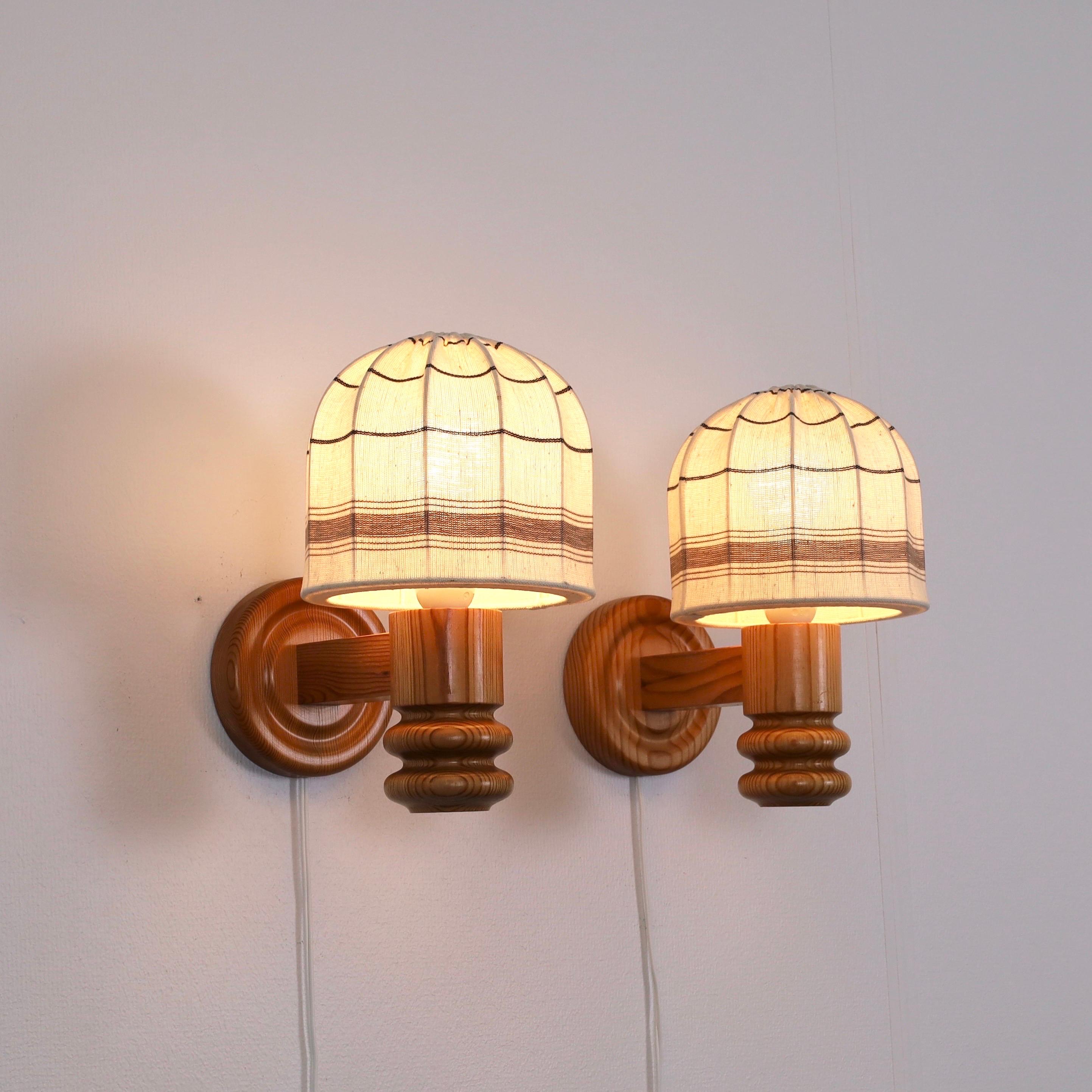 Late 20th Century Set of Swedish Pine Wood Wall Lamps by Solbackens Svarveri, Sweden, 1970s