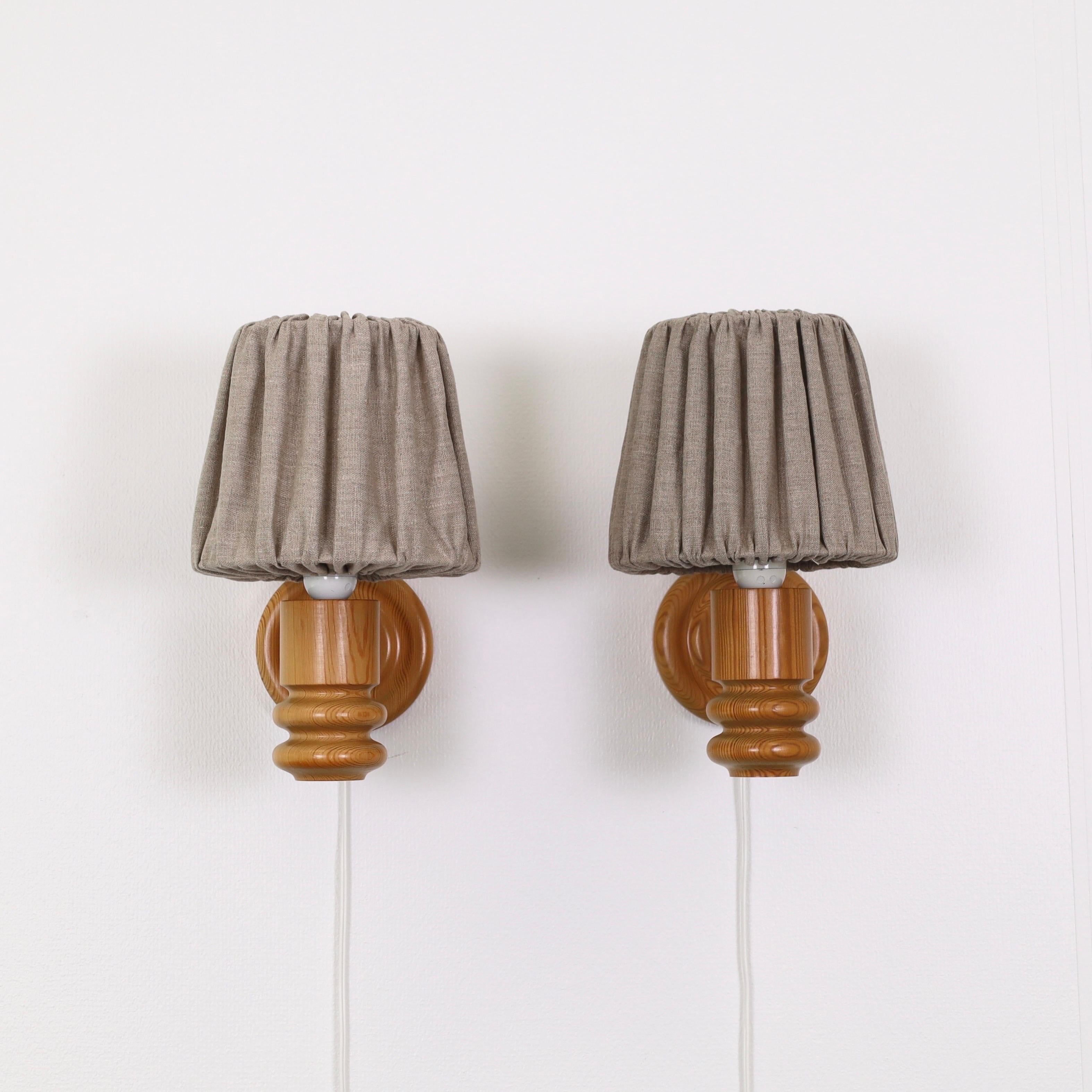 Set of Swedish Pine Wood Wall Lamps by Solbackens Svarveri, Sweden, 1970s 1