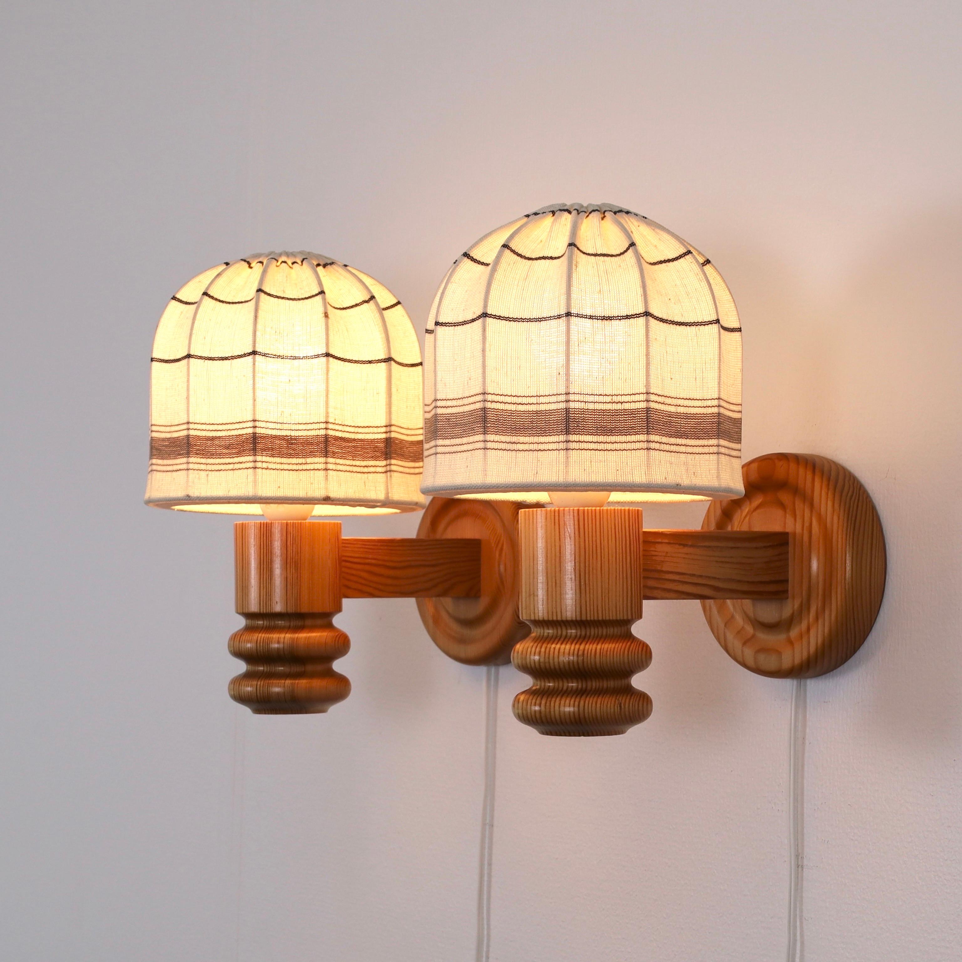 Set of Swedish Pine Wood Wall Lamps by Solbackens Svarveri, Sweden, 1970s 1
