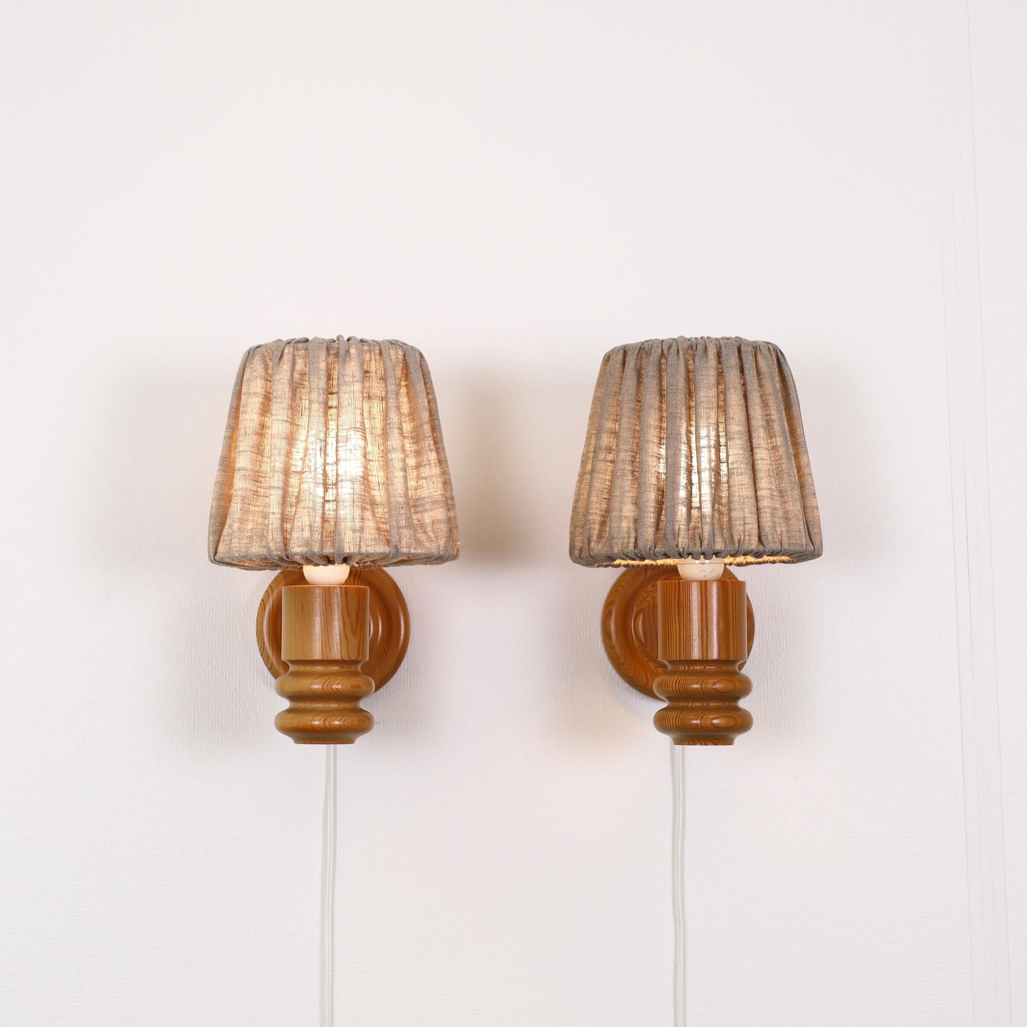 Set of Swedish Pine Wood Wall Lamps by Solbackens Svarveri, Sweden, 1970s 2