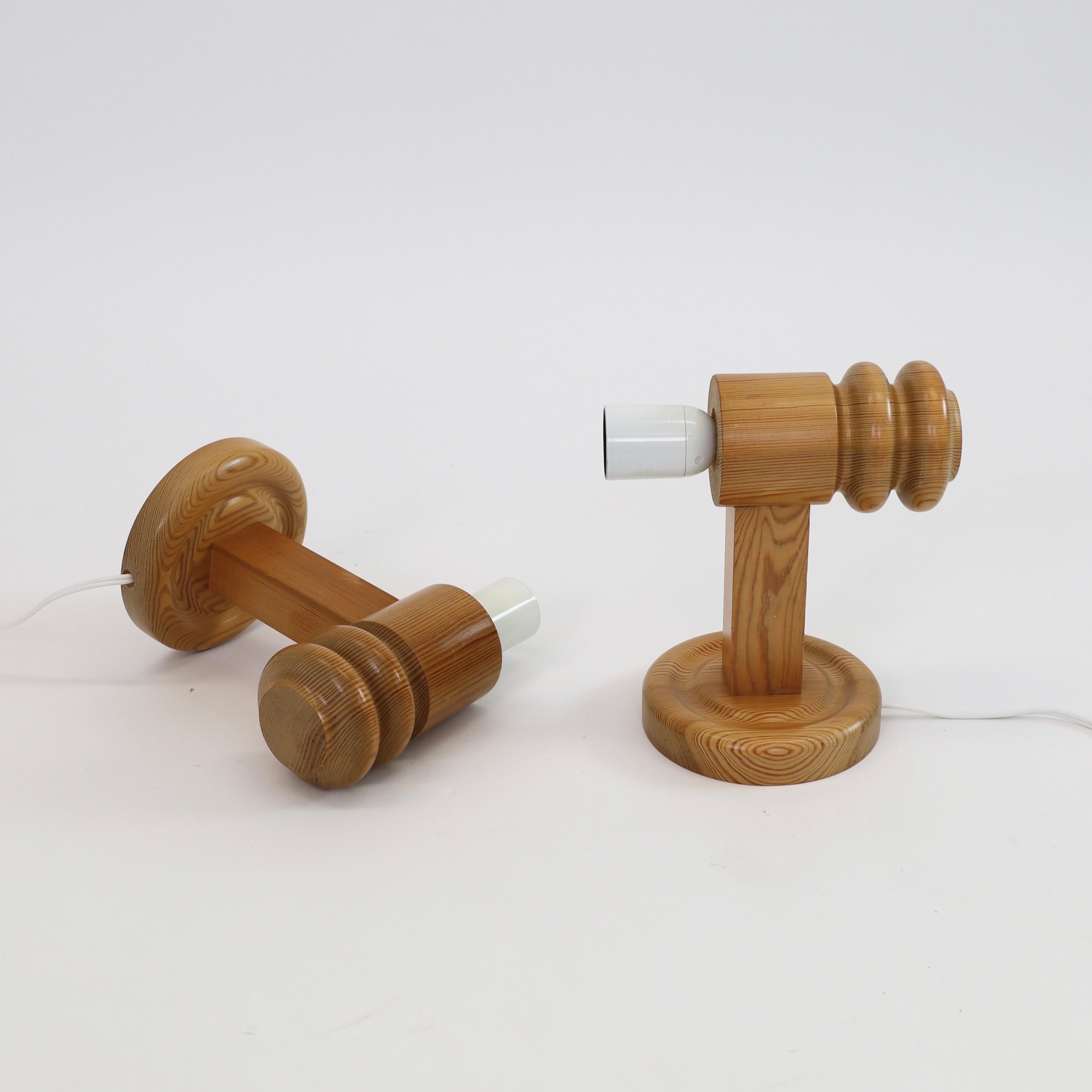 Set of Swedish Pine Wood Wall Lamps by Solbackens Svarveri, Sweden, 1970s 3