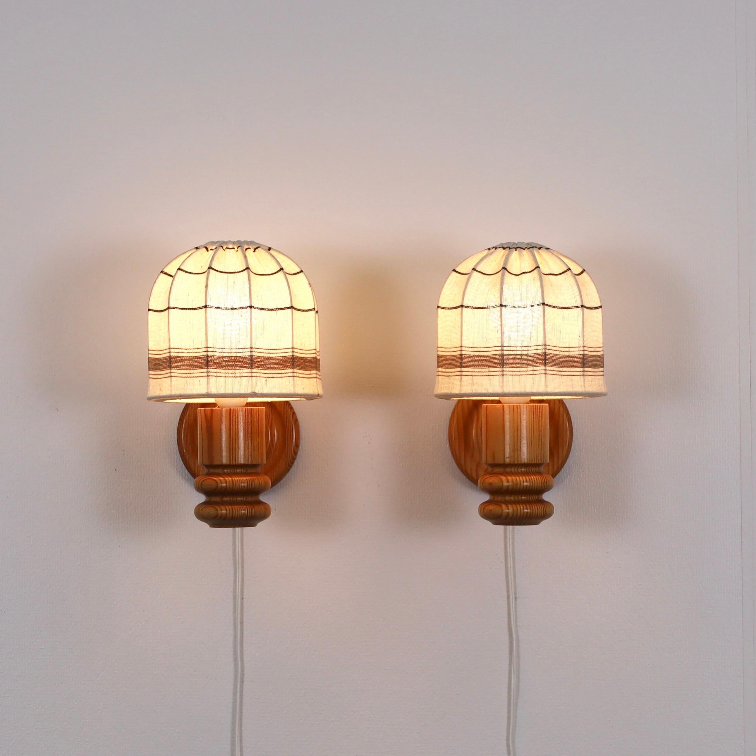Set of Swedish Pine Wood Wall Lamps by Solbackens Svarveri, Sweden, 1970s 3