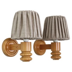 Set of Swedish Pine Wood Wall Lamps by Solbackens Svarveri, Sweden, 1970s