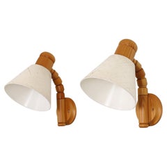 Set di lampade da parete in legno di pino svedese di Solbackens Svarveri, Svezia, anni '70
