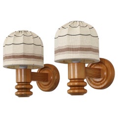 Set of Swedish Pine Wood Wall Lamps by Solbackens Svarveri, Sweden, 1970s