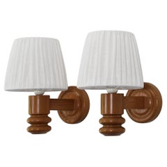 Set of Swedish Pine Wood Wall Lamps by Solbackens Svarveri, Sweden, 1970s