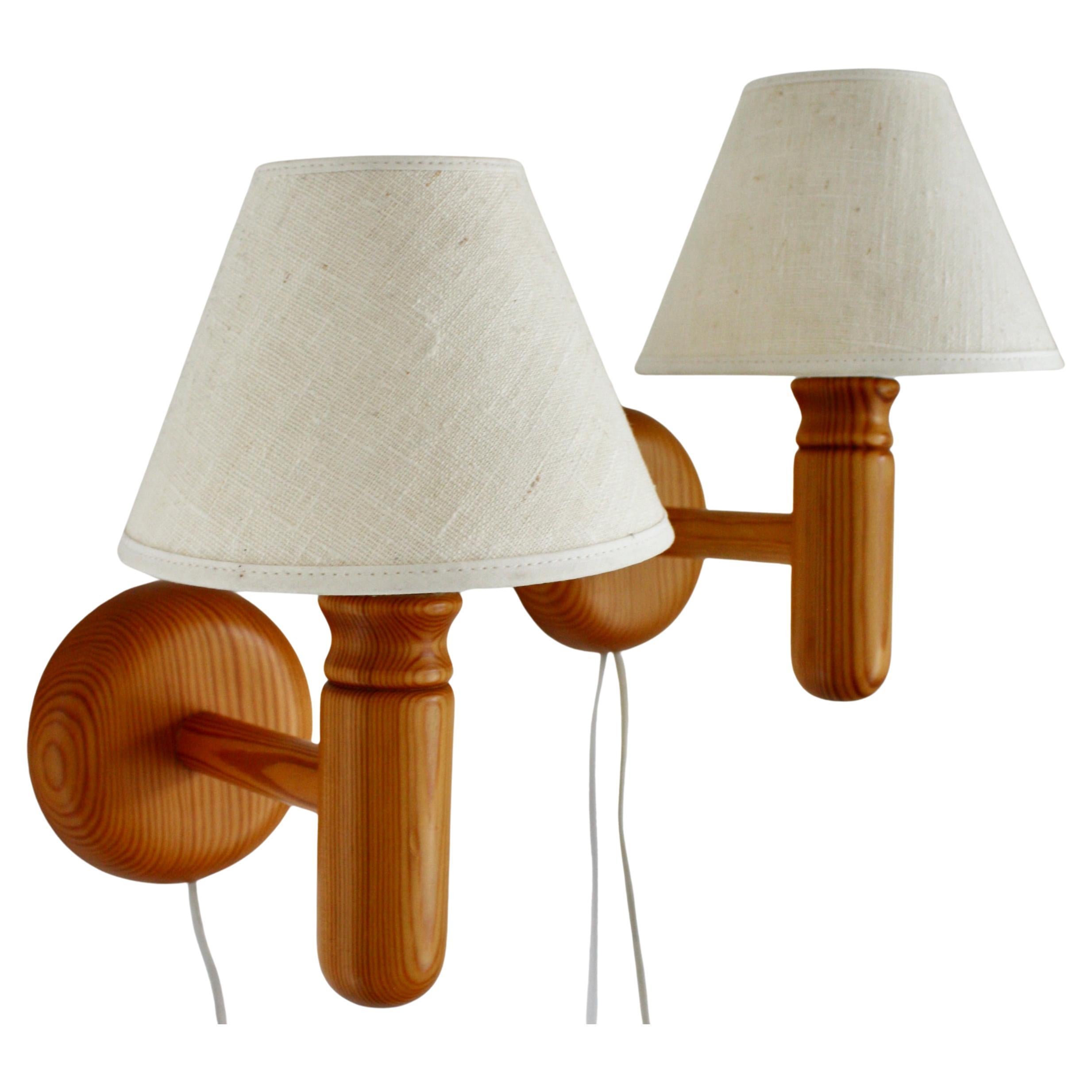 Set of Swedish Pine Wood Wall Lamps by Vigan, 1970s