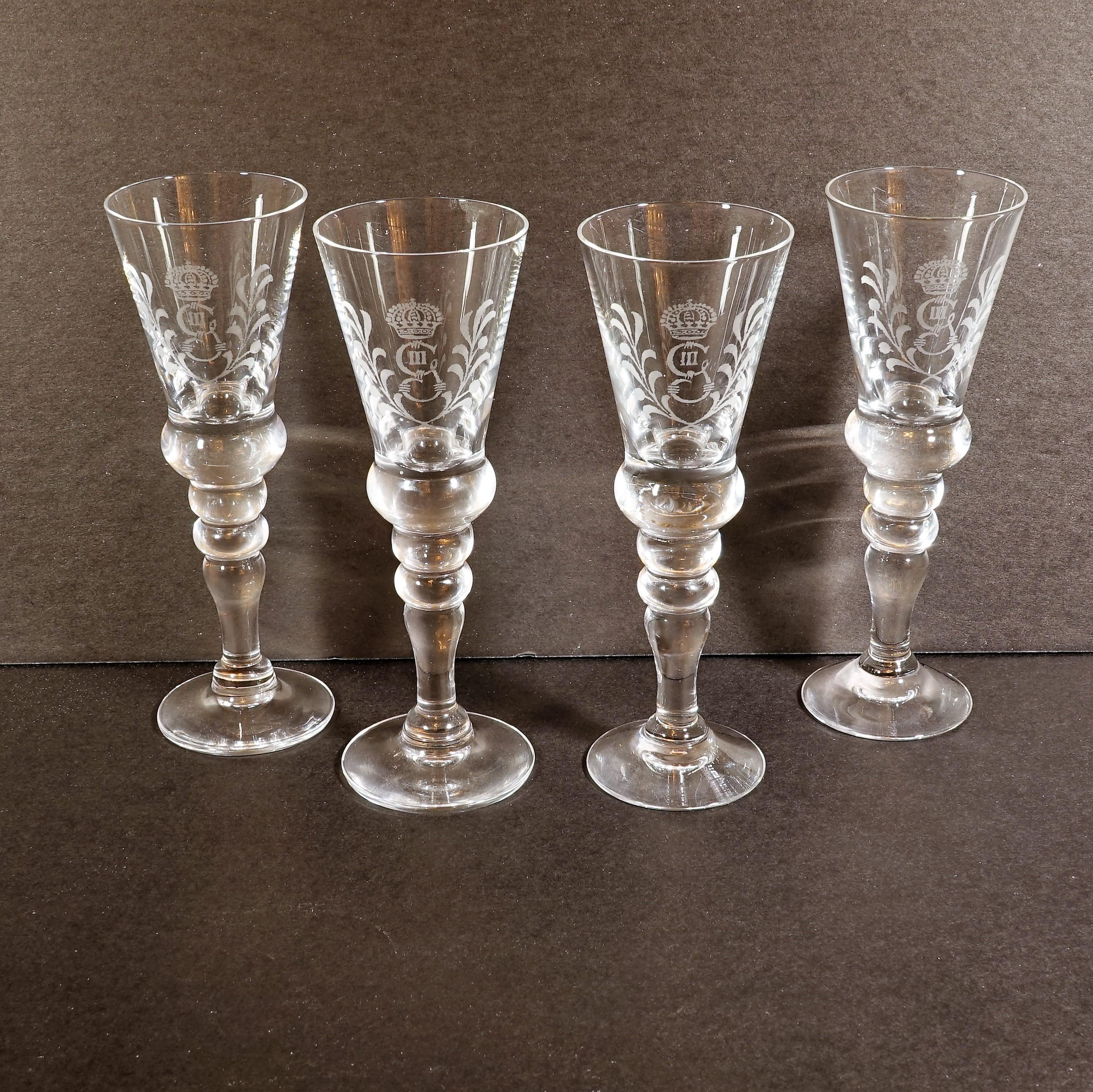 Etched Set of Swedish Snaps Glasses For Sale