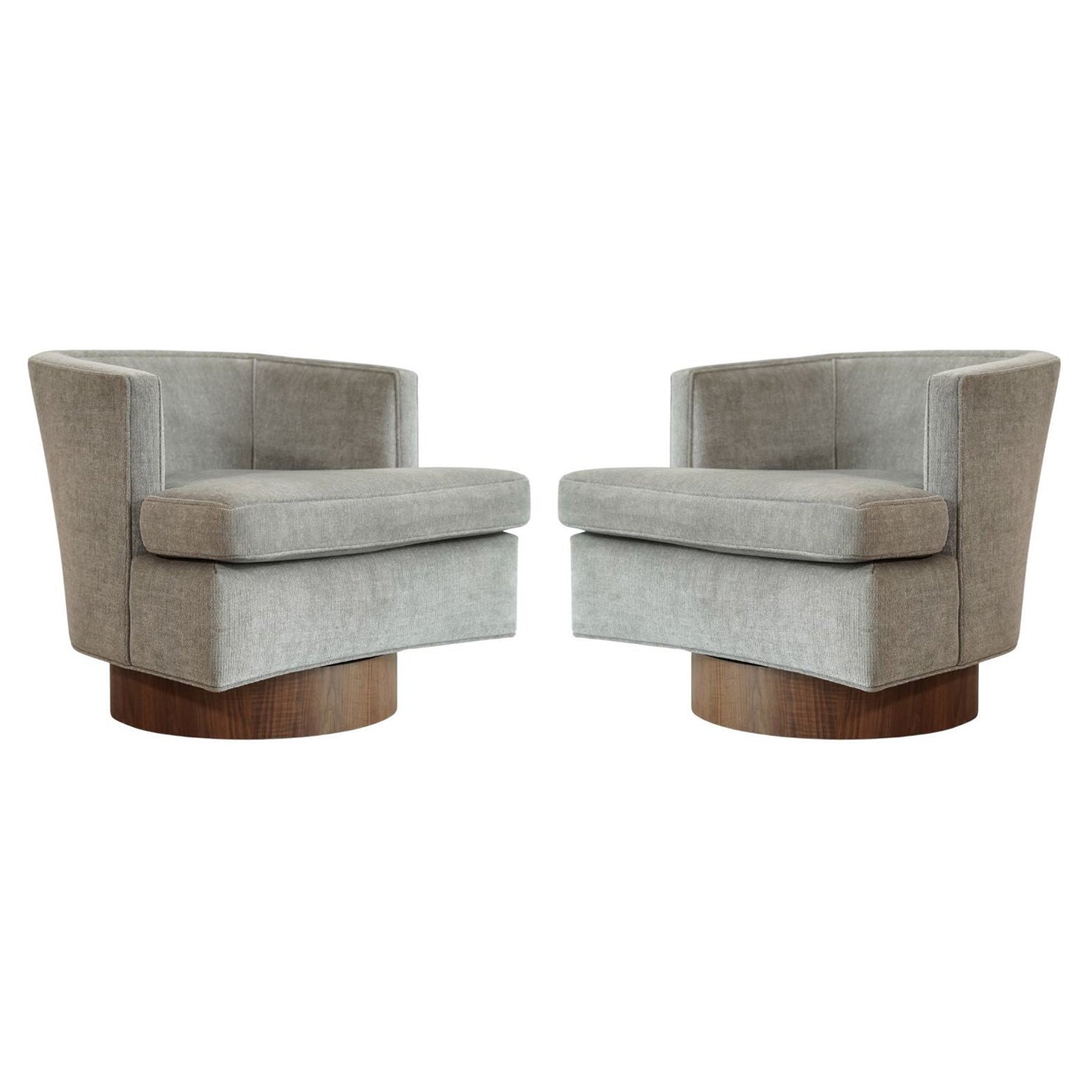 Set of Swivel Chairs in Walnut and Linen by Harvey Probber, C. 1950s For Sale