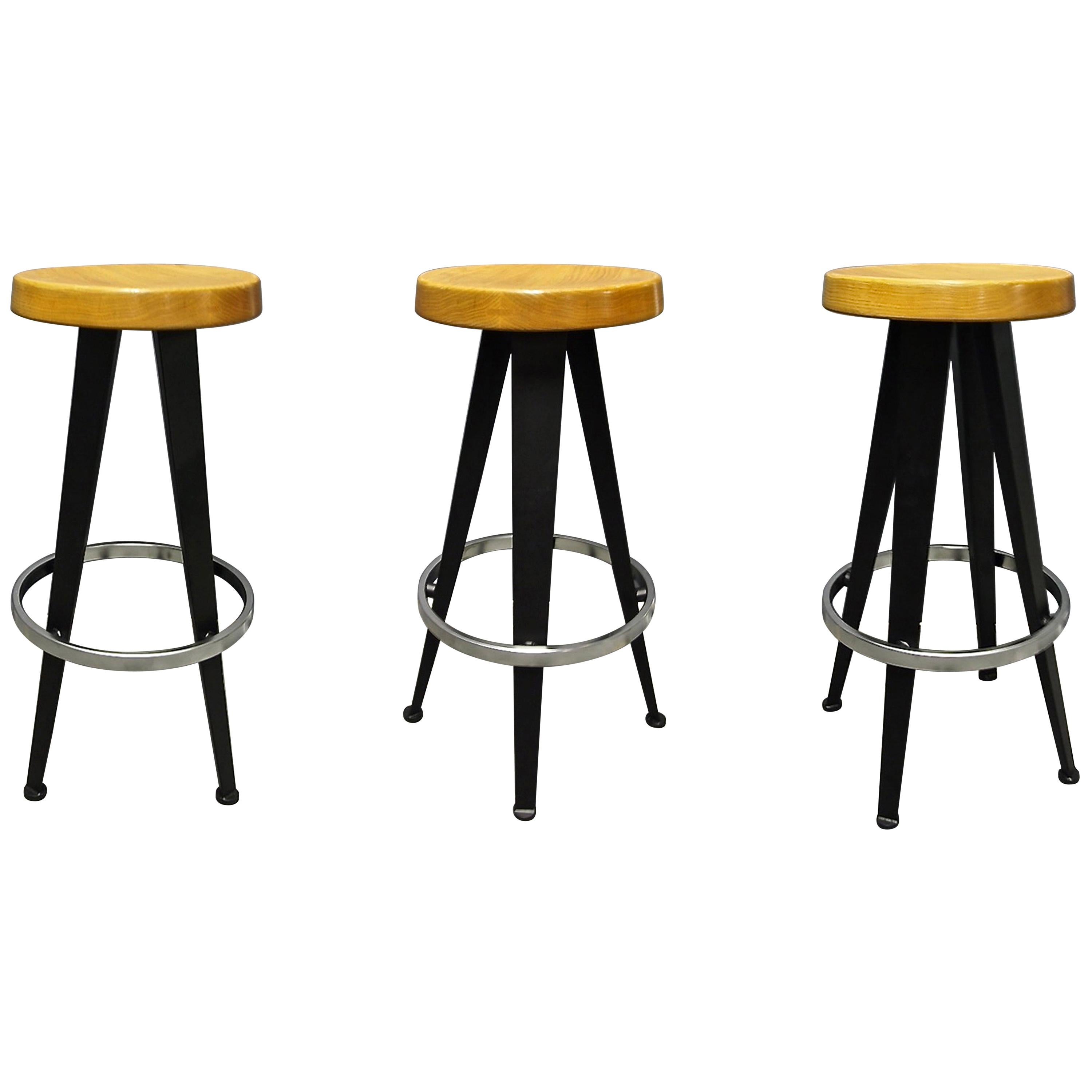 Set of Six Stools 1980s Production of a Jean Prouvé Design