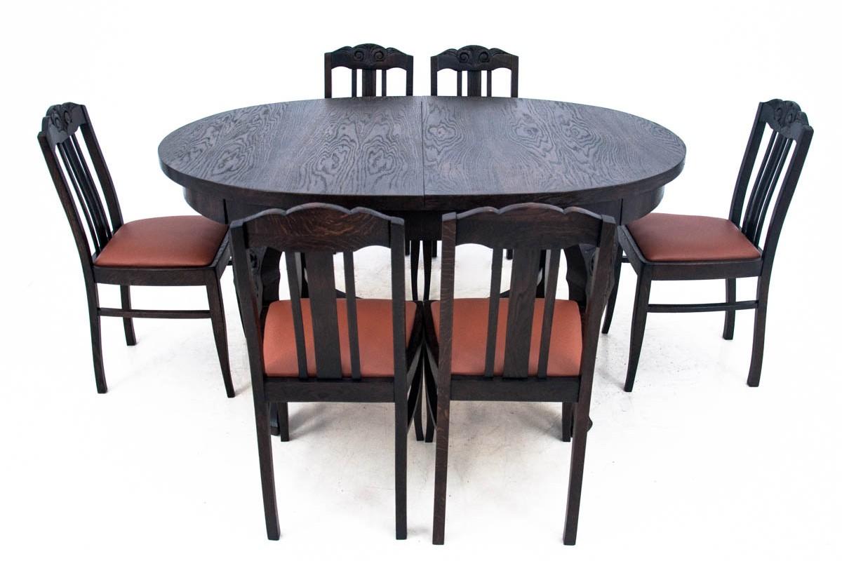 Set of Table and 6 chairs, Art Nouveau, Poland, circa 1930 In Good Condition In Chorzów, PL