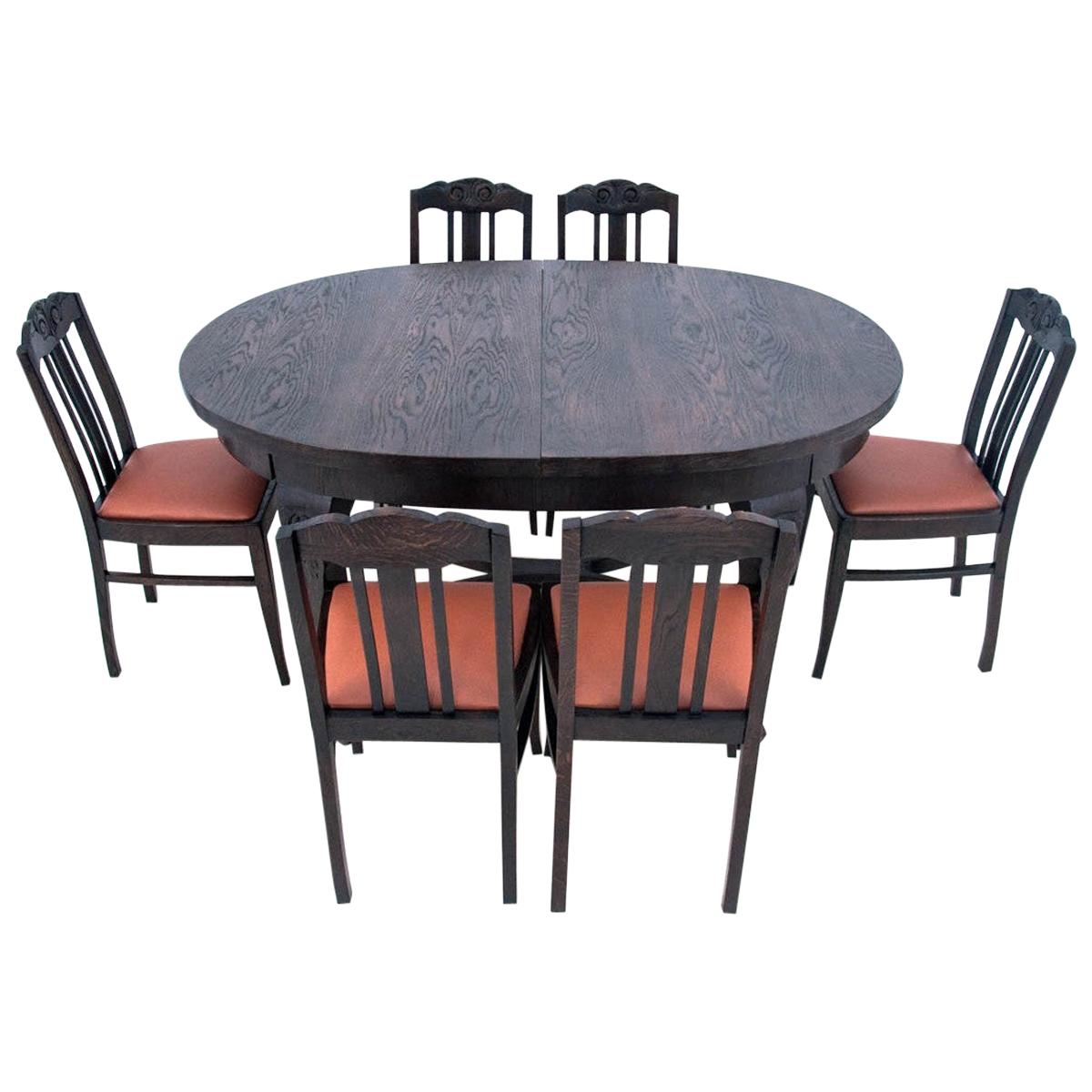 Set of Table and 6 chairs, Art Nouveau, Poland, circa 1930