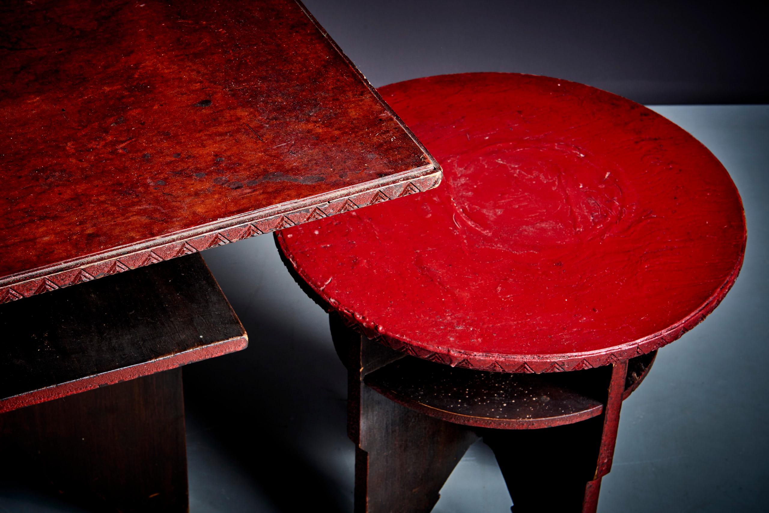 Italian 1920's Turin School design movement Set of Table and two Stools For Sale