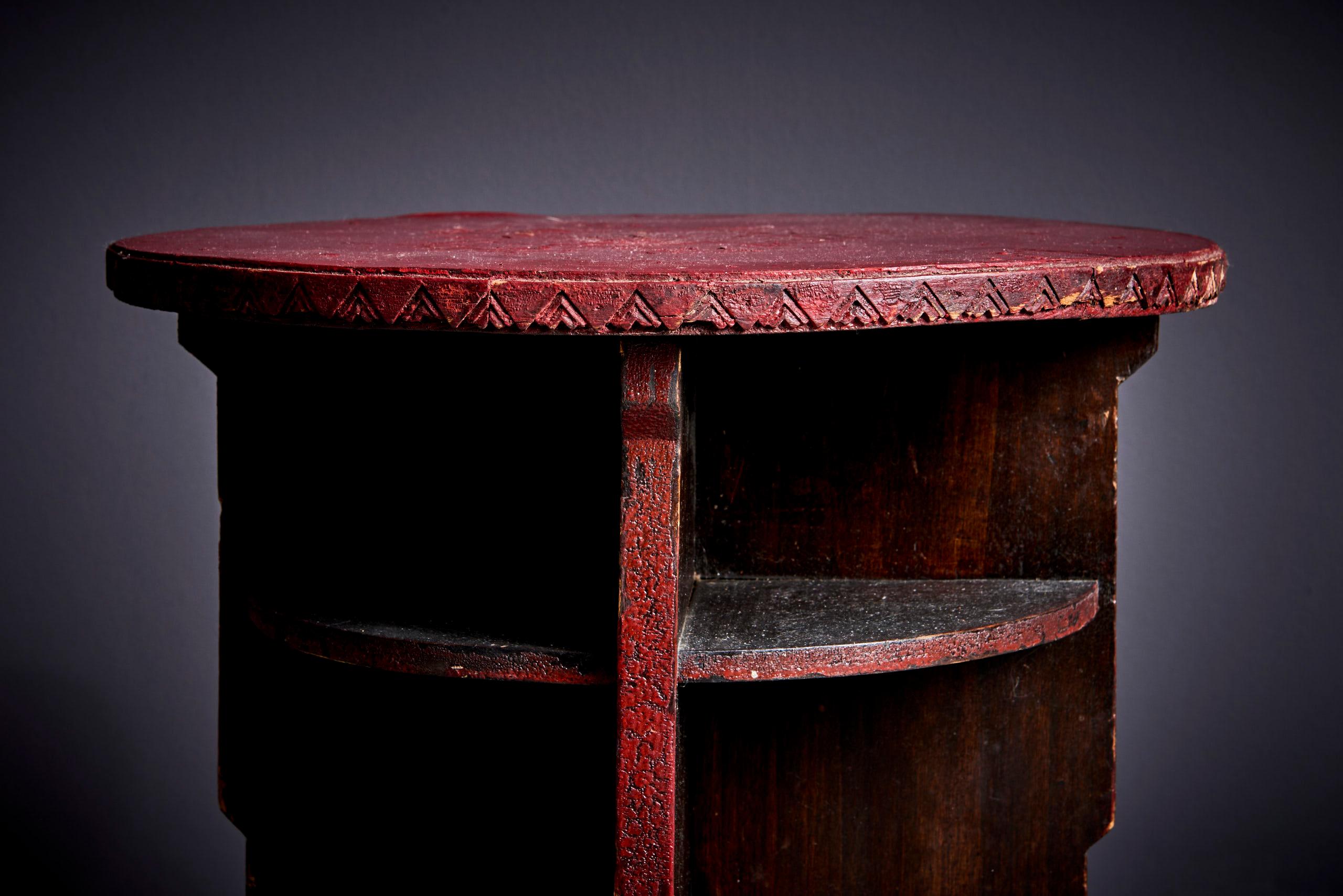 Wood 1920's Turin School design movement Set of Table and two Stools For Sale