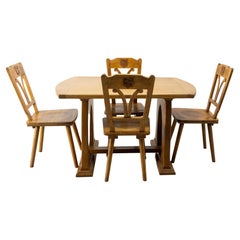 Set of Table & Four Chairs in the Hunting Theme Oak, France, Mid-20th Century