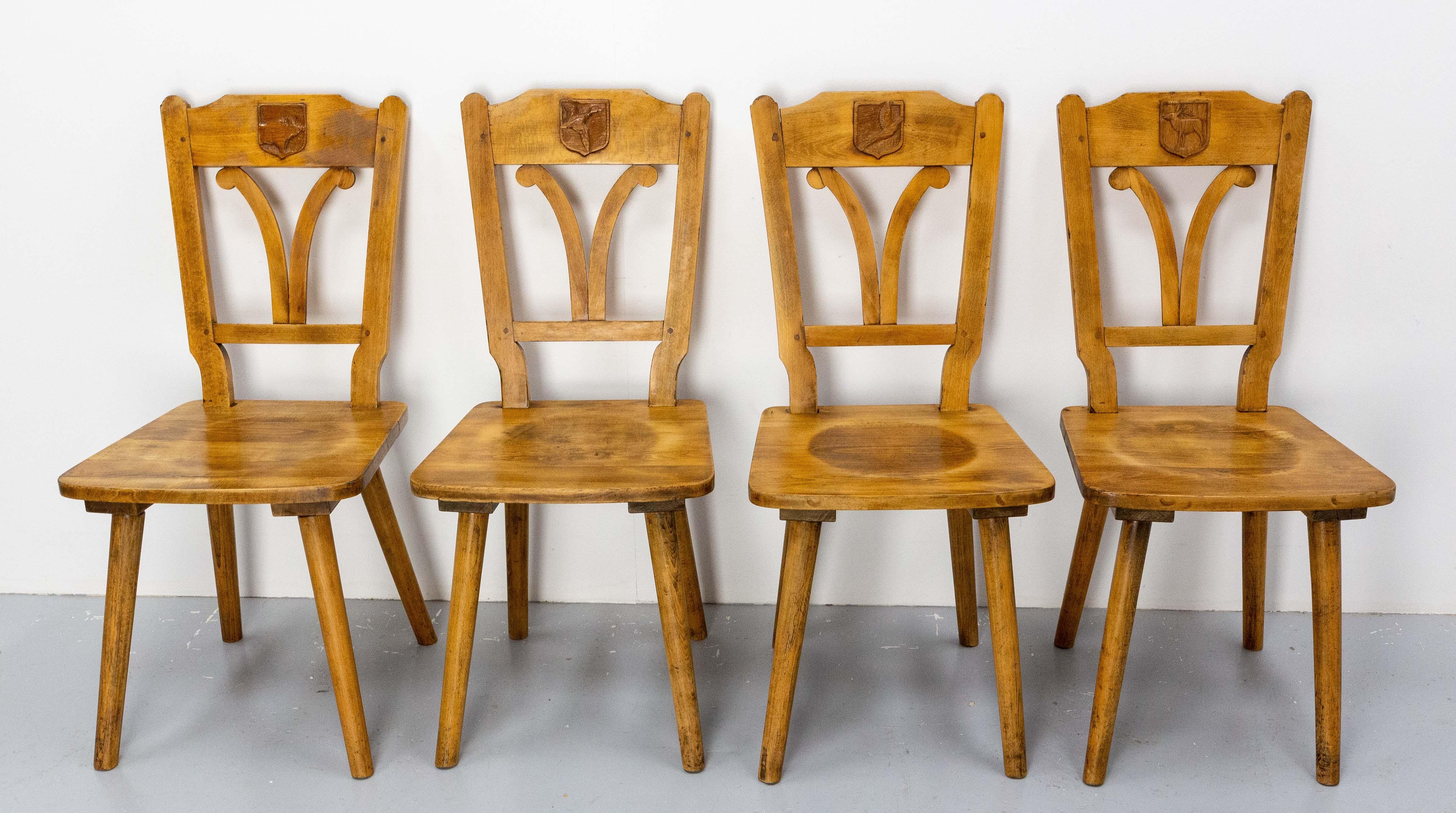 French Set of Table & Four Chairs in the Hunting Theme Oak, France, Mid-20th Century For Sale