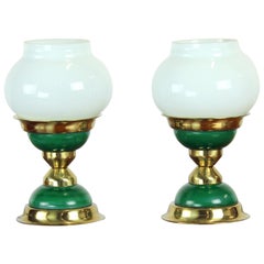 Set Of Table Lamps In Opaline Glass & Brass, Czechoslovakia 1955