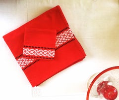 Set of Tablecloth and 6 Napkins Antique Basque Cotton Linen Vintage France, 1950