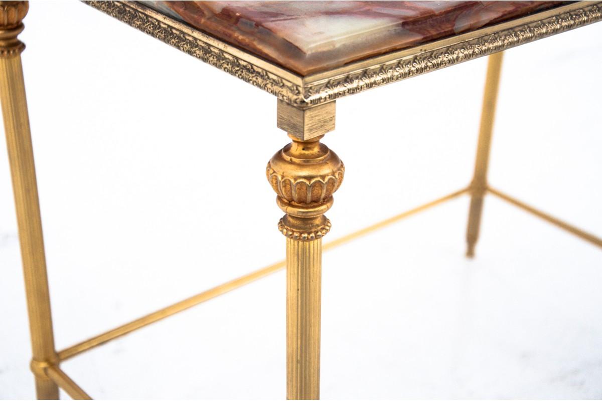 Brass Set of tables with a marble top, France. For Sale