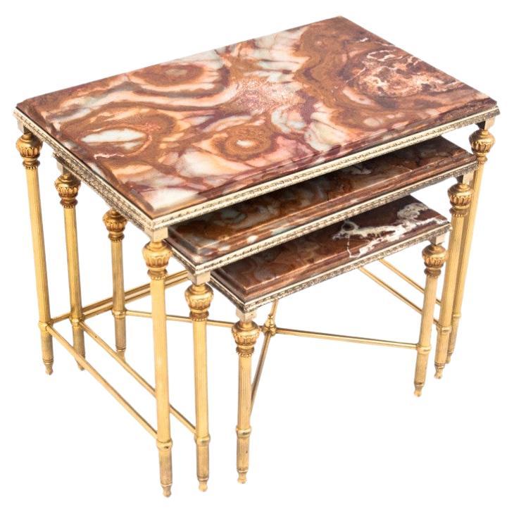 Set of tables with a marble top, France. For Sale