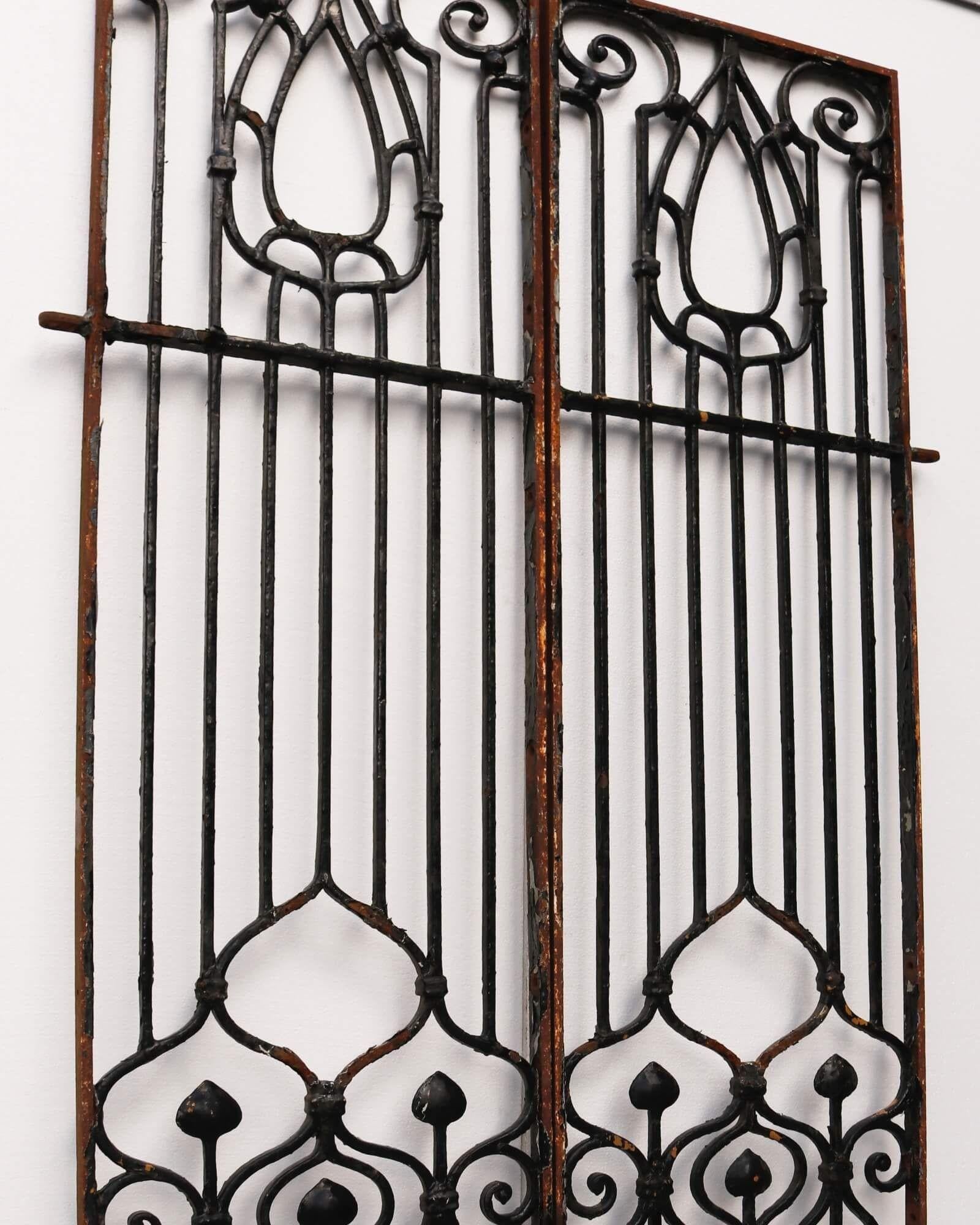 Set of Tall Art Nouveau Wrought Iron Gates In Fair Condition For Sale In Wormelow, Herefordshire