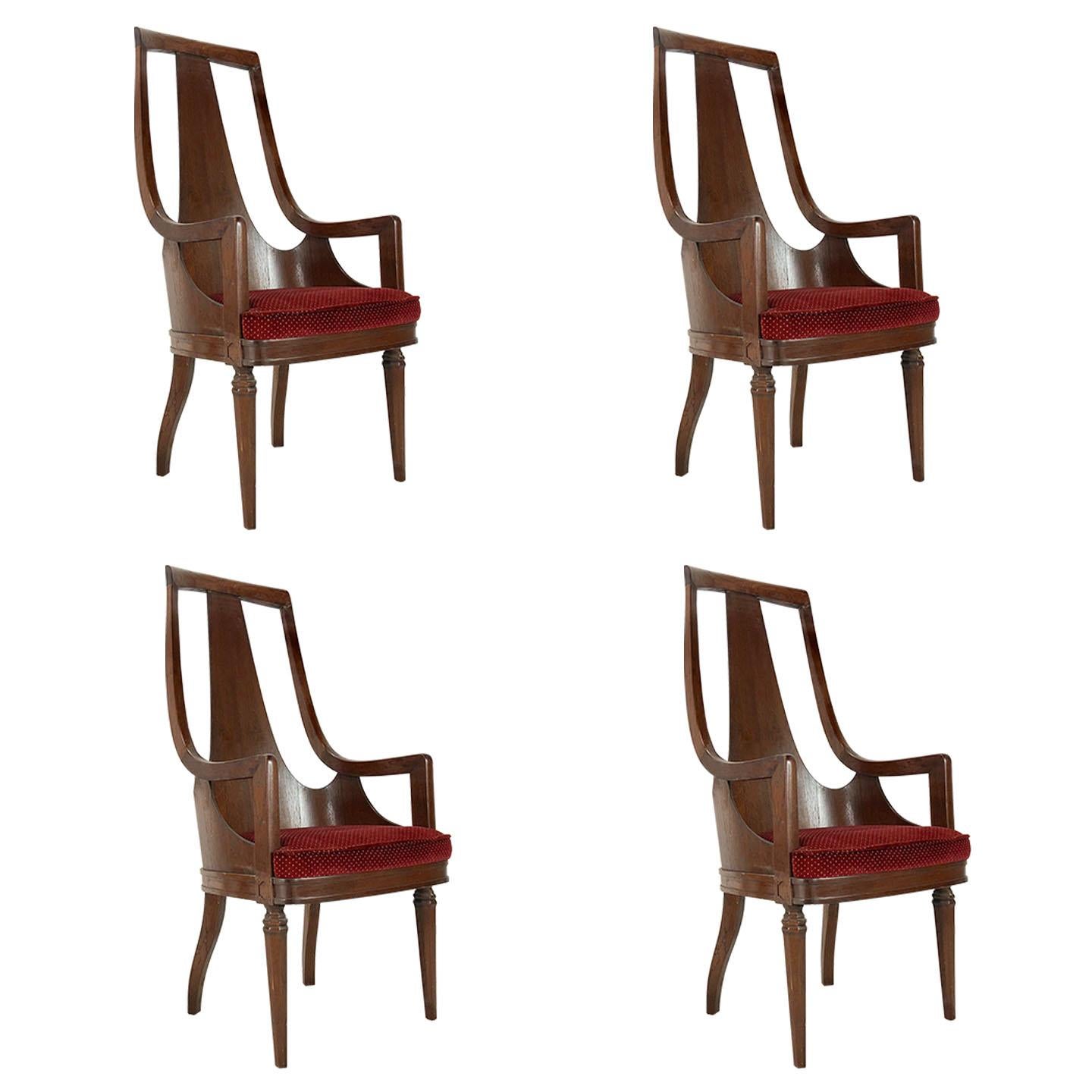 Set of Tall Back Walnut Dining Armchairs