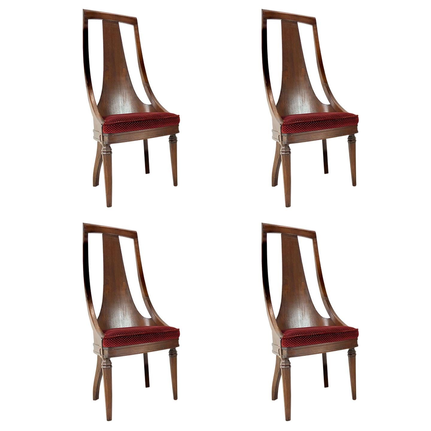 Set of Tall Back Walnut Dining Side Chairs