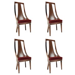 Set of Tall Back Walnut Dining Side Chairs