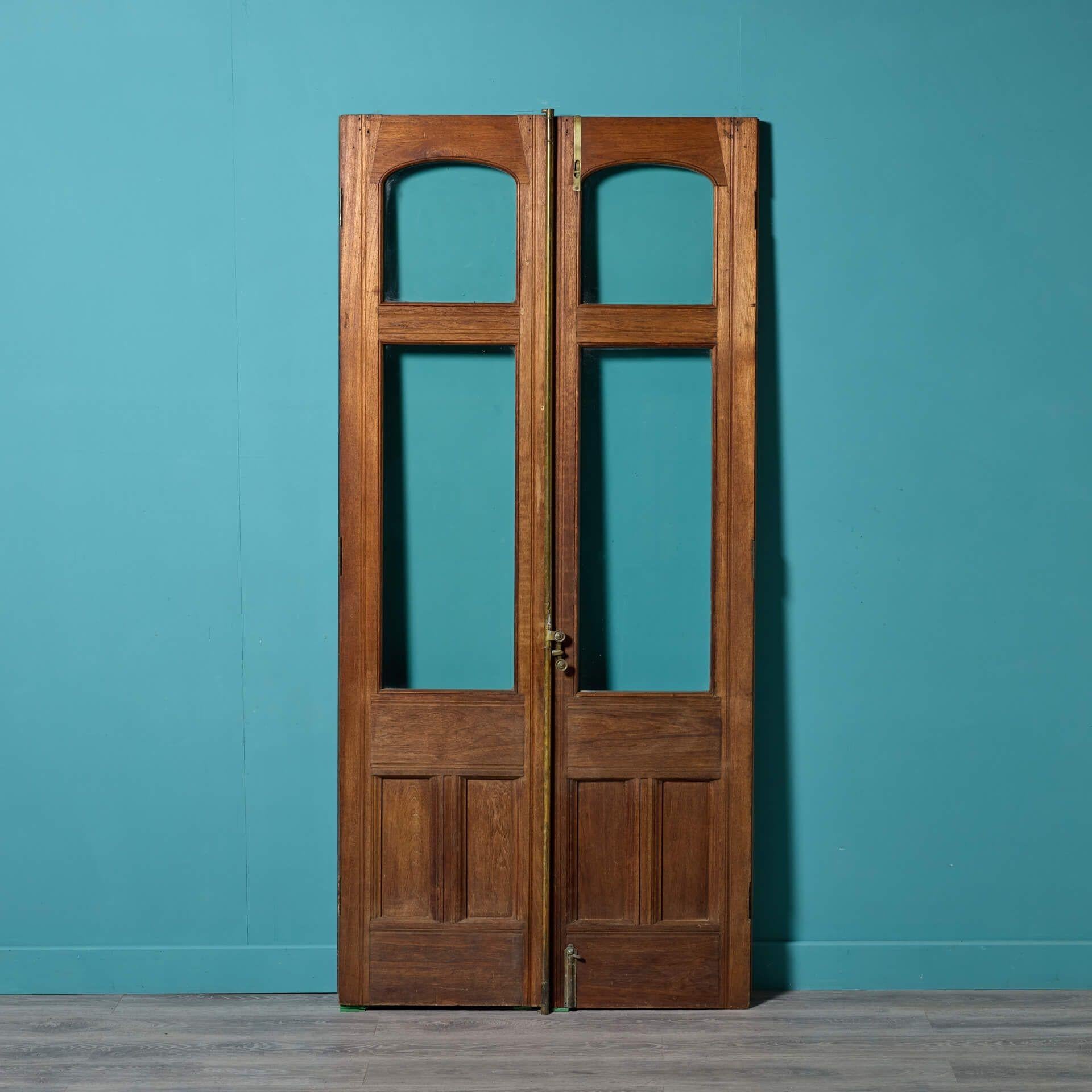 Glass Set of Tall Edwardian Teak Glazed Doors For Sale