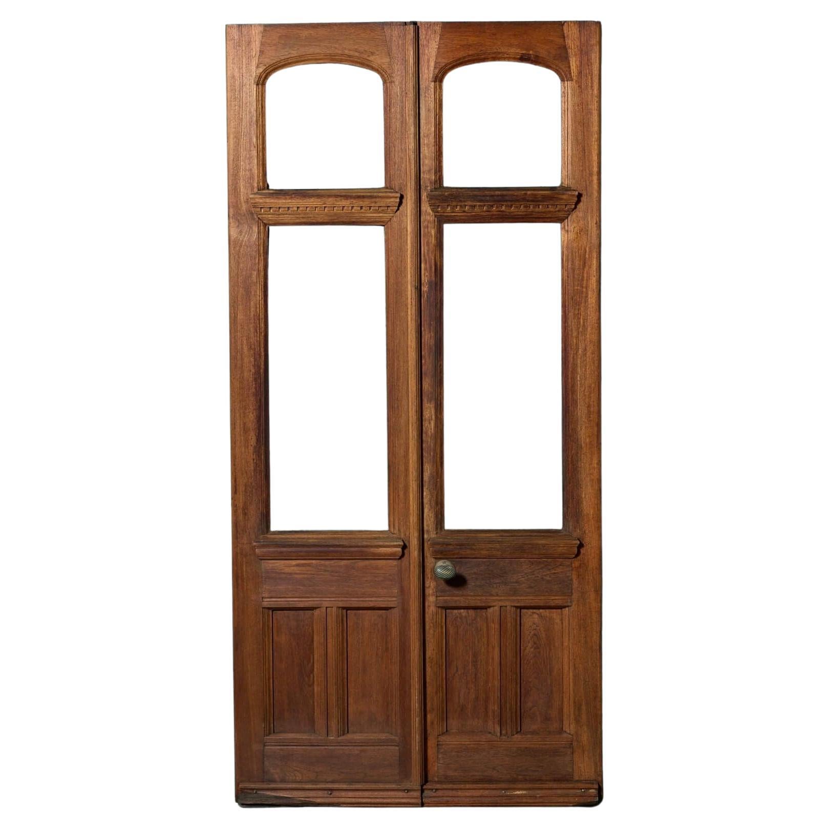 Satz hoher edwardianischer Teakholz-Türen mit Glasur im Angebot