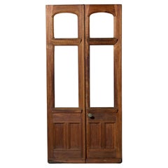 Satz hoher edwardianischer Teakholz-Türen mit Glasur