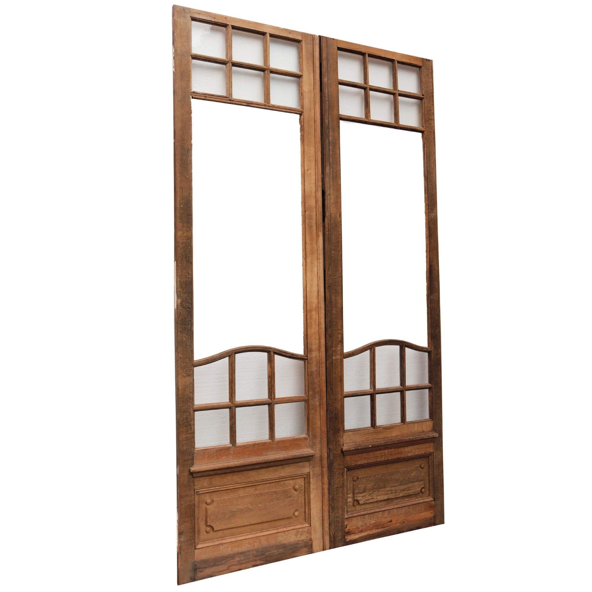 Edwardian Set of Tall Partially Glazed Reclaimed Oak Double Doors For Sale