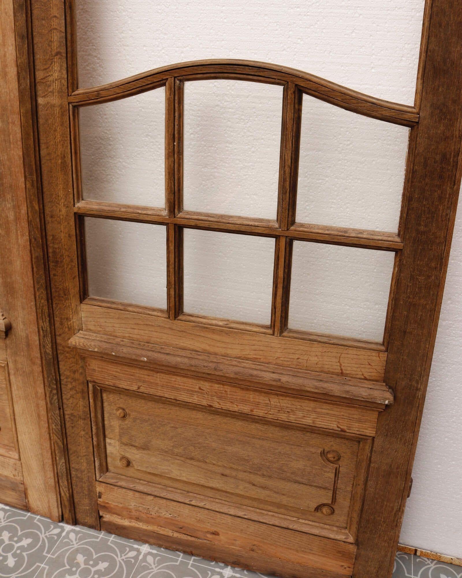 French Set of Tall Partially Glazed Reclaimed Oak Double Doors For Sale
