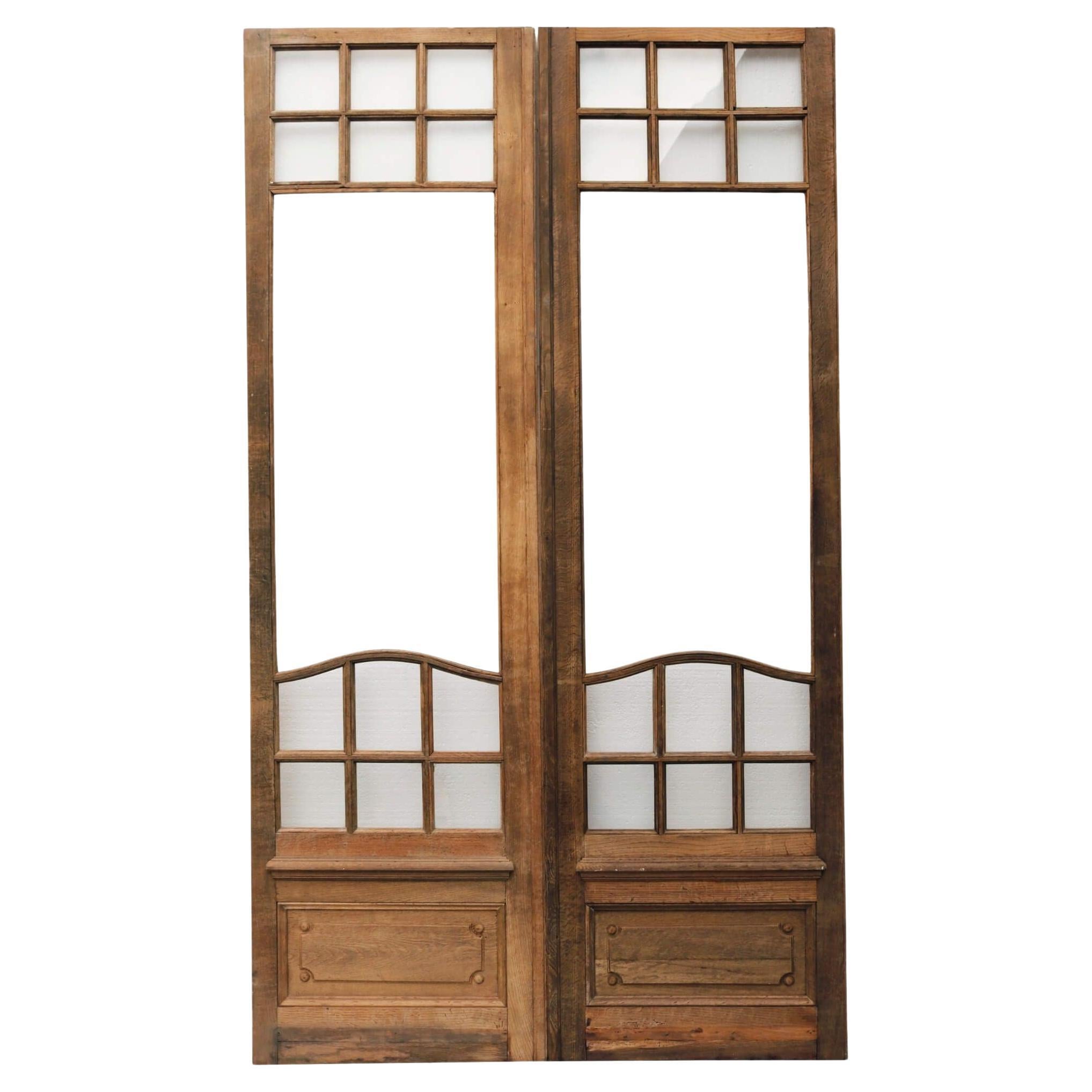 Set of Tall Partially Glazed Reclaimed Oak Double Doors