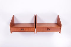 Teakwood Floating Bedside Tables with Drawer, Denmark, 1960